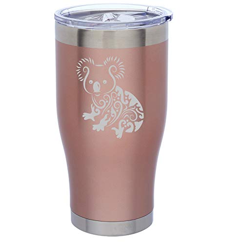 Premium Rose Gold Double Wall Vacuum Insulated Stainless Steel Tumbler - 24oz Leakproof Travel Mug with Cute Koala Bear Design - Perfect for Coffee, Tea & Cold Drinks at Home, Office or Outdoor Adventures