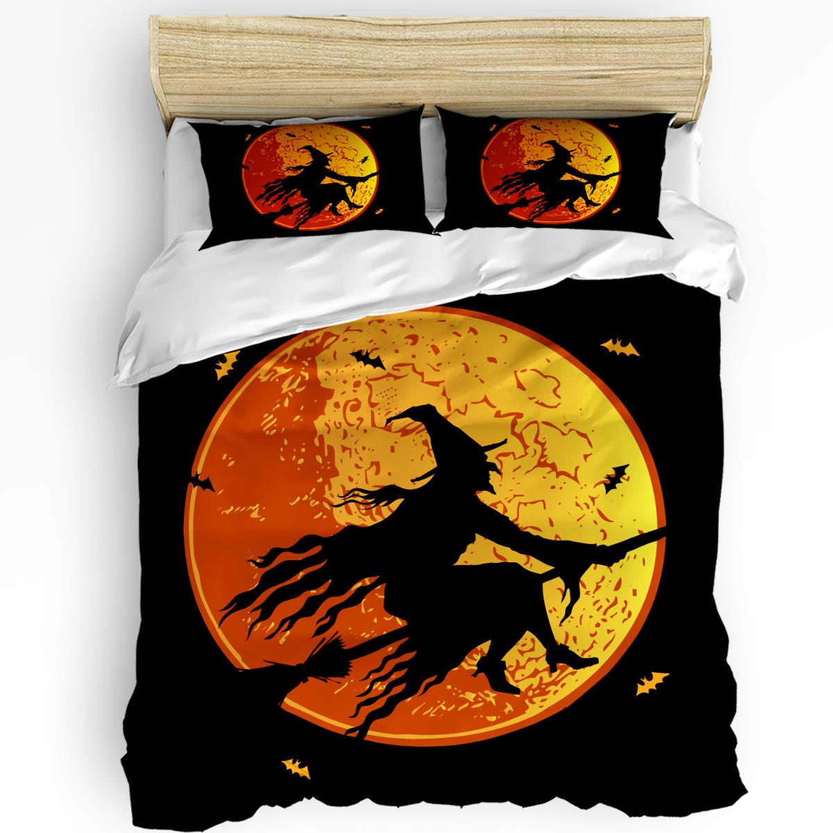 Halloween Witch King Size 3-Piece Bedding Set - Comforter, Duvet Cover & 2 Decorative Pillowcases - Spooky Full Moon Design for Kids, Teens & Adults - Perfect for Halloween Decor & Themed Bedrooms