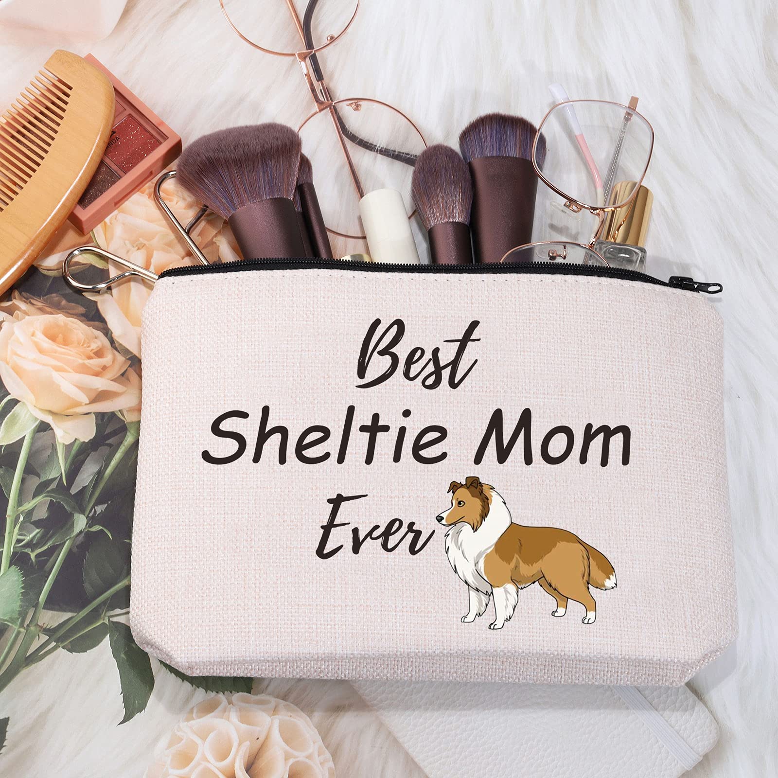 MEIKIUP Sheltie Dog Lover Gift - Sheltie Mom Makeup Bag for Travel & Cosmetics | Cute Sheepdog Mama Shetland Sheepdogs Themed Pouch | Perfect Gift for Sheltie Owners | Great for Daily Use, Travel Essentials & Makeup Storage