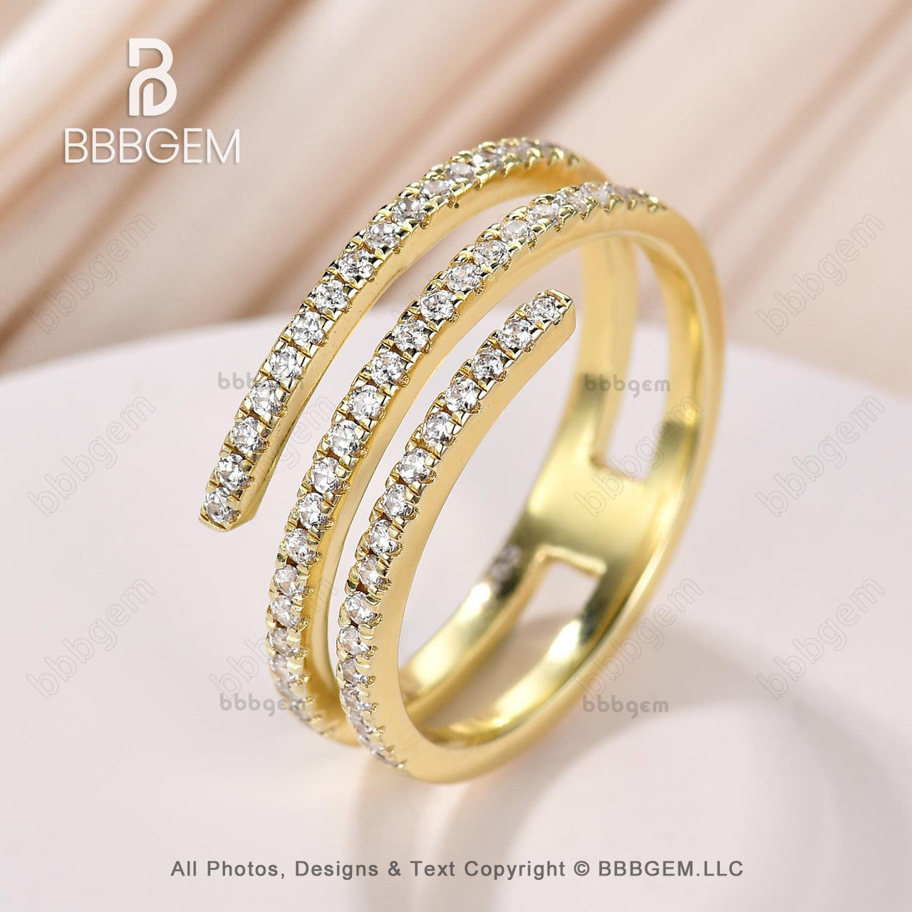 Elegant Silver & Yellow Gold Moissanite Spiral Wrap Ring for Women | Diamond Coil Finger Ring | Perfect for Weddings, Parties & Everyday Wear
