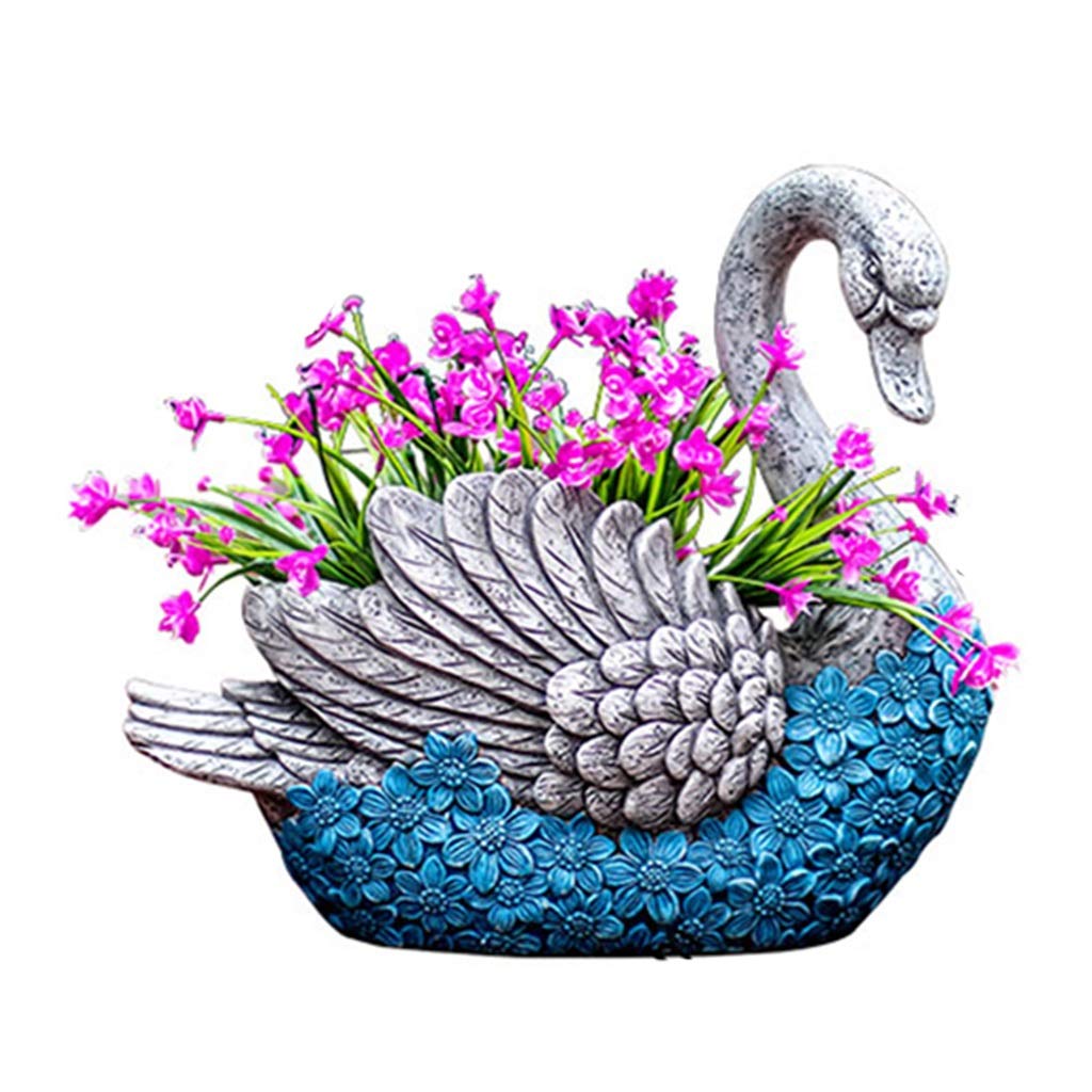 Elegant Swan-Shaped Planter Pots - 14.6 Inch Tall Couple Swan Flower Pot for Indoor & Outdoor Garden Decor - Large Blue Ceramic Planters (43x22x41cm) - Perfect for Patio, Balcony, Wedding Centerpiece or Romantic Gift