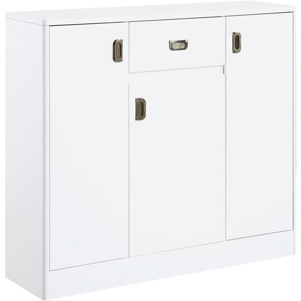 Acme Pagan White High Gloss Wooden Server with Drawer & Adjustable Shelves - Perfect for Dining Room Buffet, Kitchen Storage & Home Organization