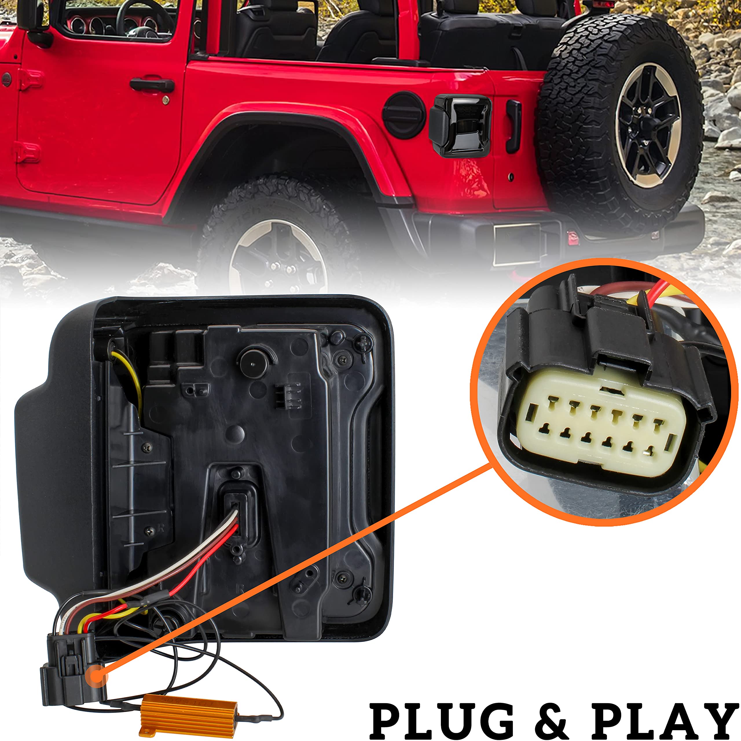 LED Tail Lights for Jeep Wrangler JL (2018-2025) - Smoked Lens Brake, Reverse, Turn Signal & Running Lights with Side Marker - Durable Replacement Accessories for Off-Road & Night Driving