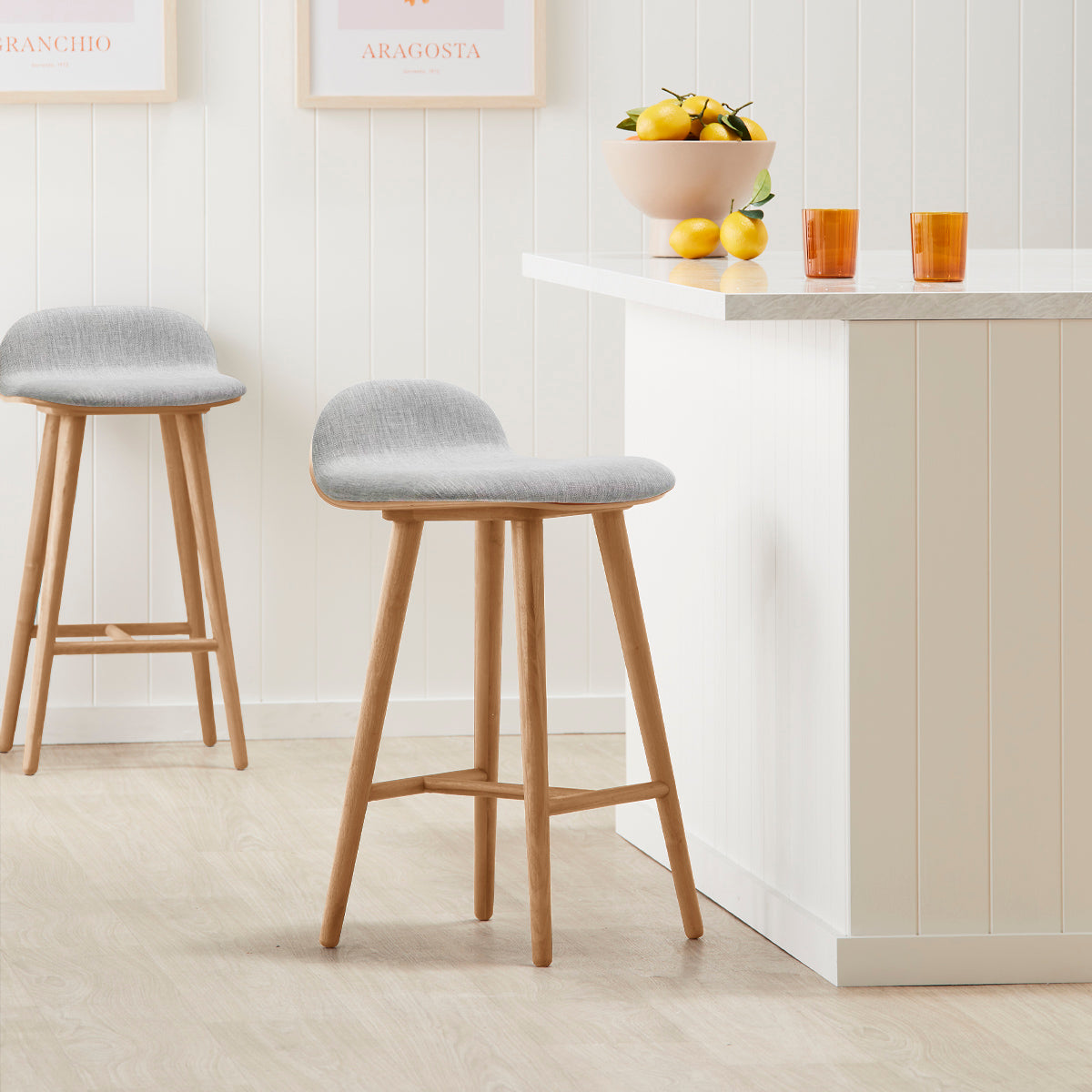 Fabric Bar Stool 26 Inch Height Oak Wood Counter Height Stool - Perfect for Kitchen Island, Breakfast Nook & Home Bar Decor