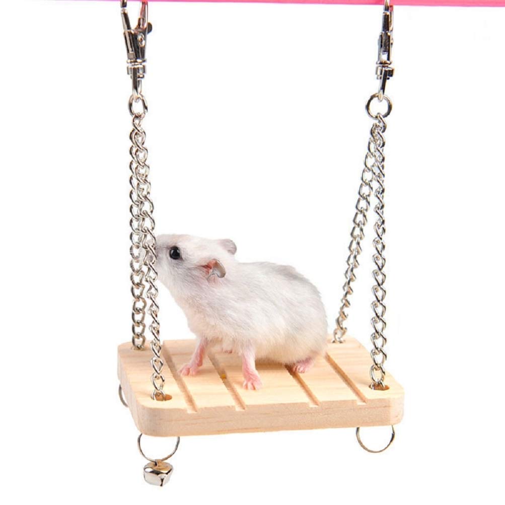 Feltsky 4-in-1 Natural Wooden Hamster Toys Set with Ladder, Swing, Barrel & Seesaw - Chew Toys for Gerbils, Rats, Guinea Pigs & Chinchillas - Perfect for Small Pet Exercise & Cage Enrichment