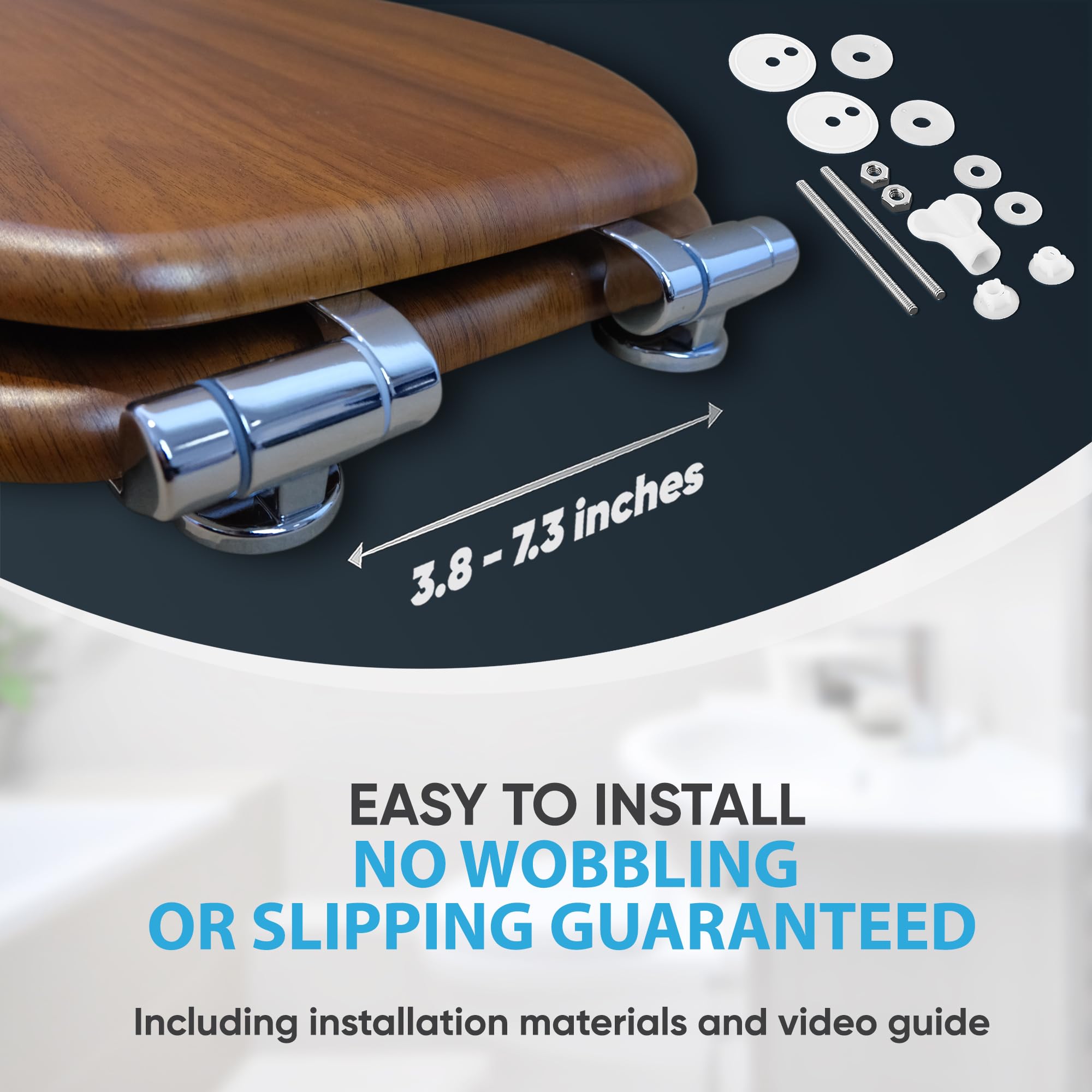 Sanilo Soft Close Toilet Seat ROUND - Quiet Slow Close Lid & Seat with Strong Bumpers & Hinges - Mahogany Wood Bathroom Toilet Seat - Perfect for Home, Hotel, and Office Use