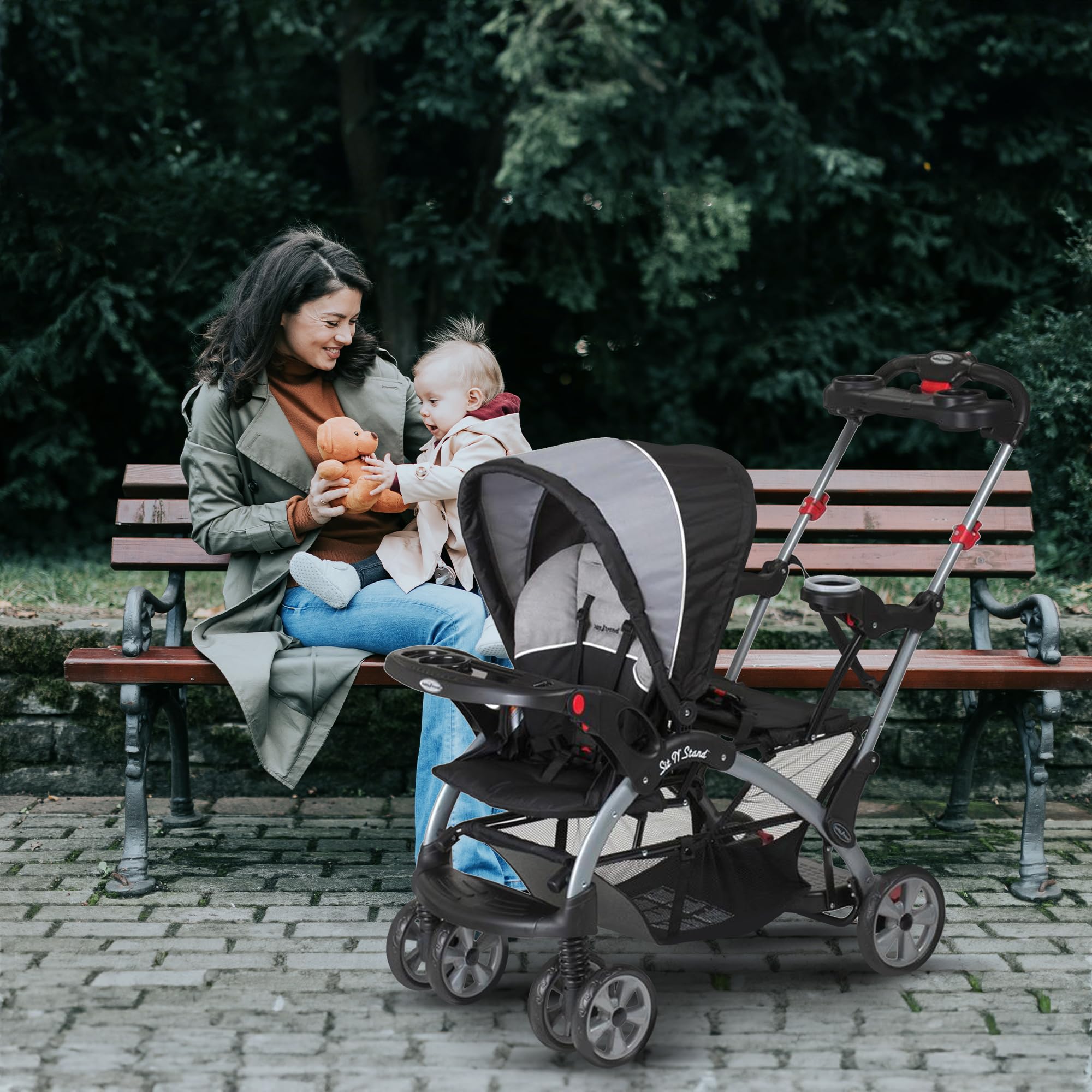 Baby Trend Sit N' Stand Lightweight Foldable Double Stroller with Parent & Child Tray - Front & Back Seats for Toddlers & Infants | Perfect for Shopping, Travel & Outdoor Walks (Phantom)