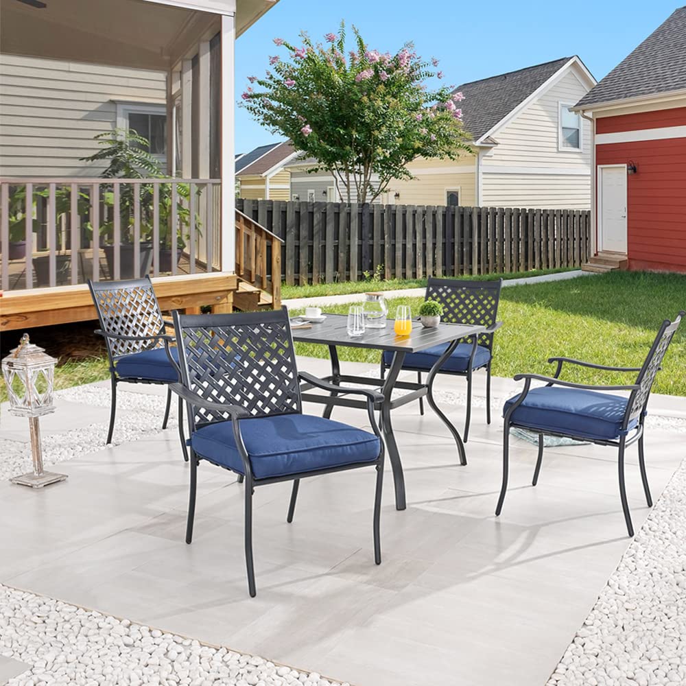 PatioFestival 5-Piece Outdoor Dining Set - Square Metal Table & Stackable Blue Chairs - All-Weather Patio Furniture for Backyard, Garden & Poolside Gatherings