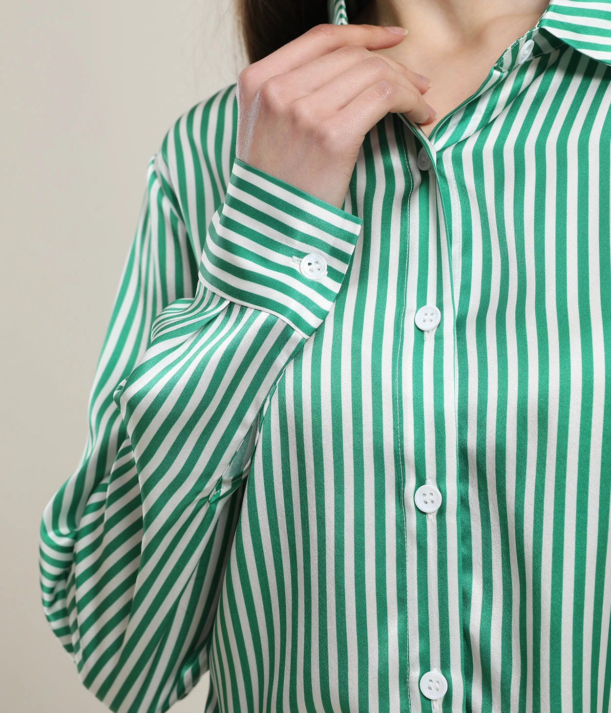 Elegant Stripe Silk Blouse for Women - Soft & Breathable Long Sleeve Shirt - Perfect for Office Wear, Date Night & Special Occasions