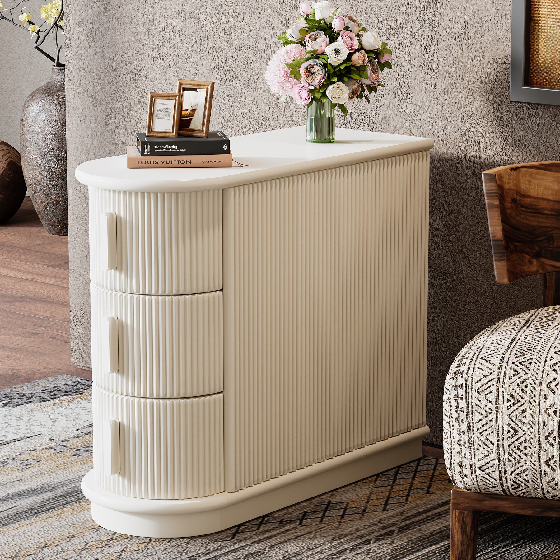 Modern Wooden End Table with 3 Drawers - Narrow Nightstand for Small Spaces | Perfect for Bedroom, Living Room & Office Use