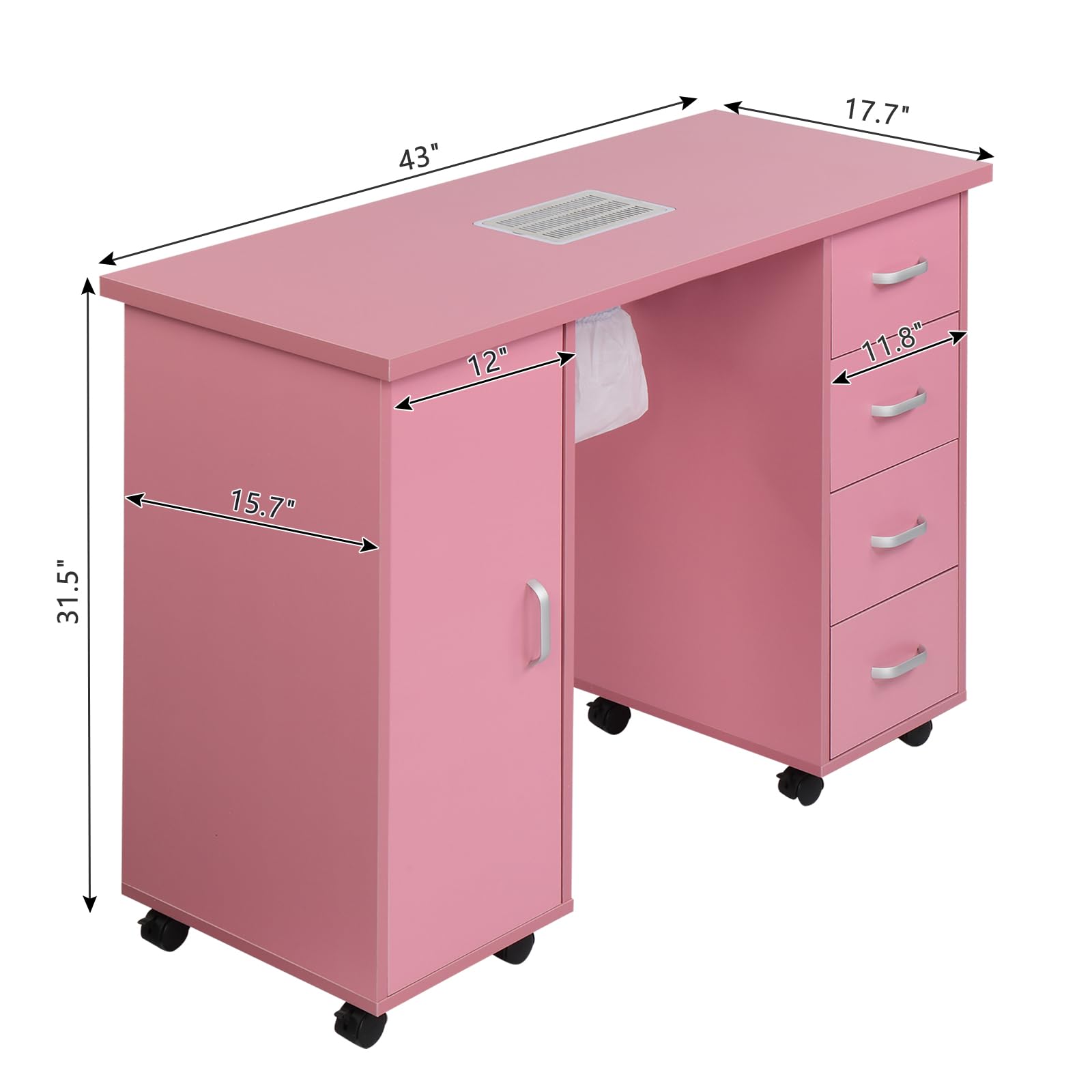 Professional Nail Art Manicure Table with Fan & Dust Collection - Salon Spa Workstation with Storage Cabinet - Perfect for Nail Technicians, Beauty Salons & Home Manicure Stations