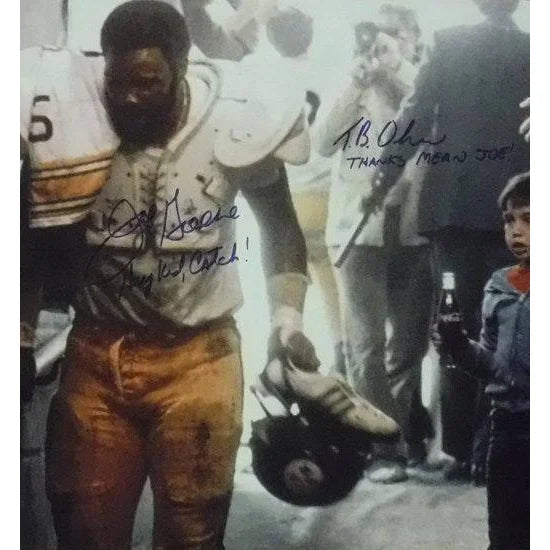 Authentic Mean Joe Greene & Tommy Okun Signed Coca-Cola Framed 16x20 Photo with JSA COA - Pittsburgh Steelers Memorabilia for Sports Collectors & Man Cave Decor