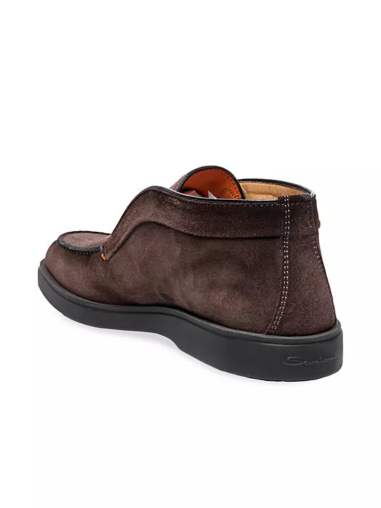 Santon Men's DK Brown Leather Laceless Chukka Boots - Comfortable Casual & Business Slip-On Shoes for Work, Travel & Everyday Wear