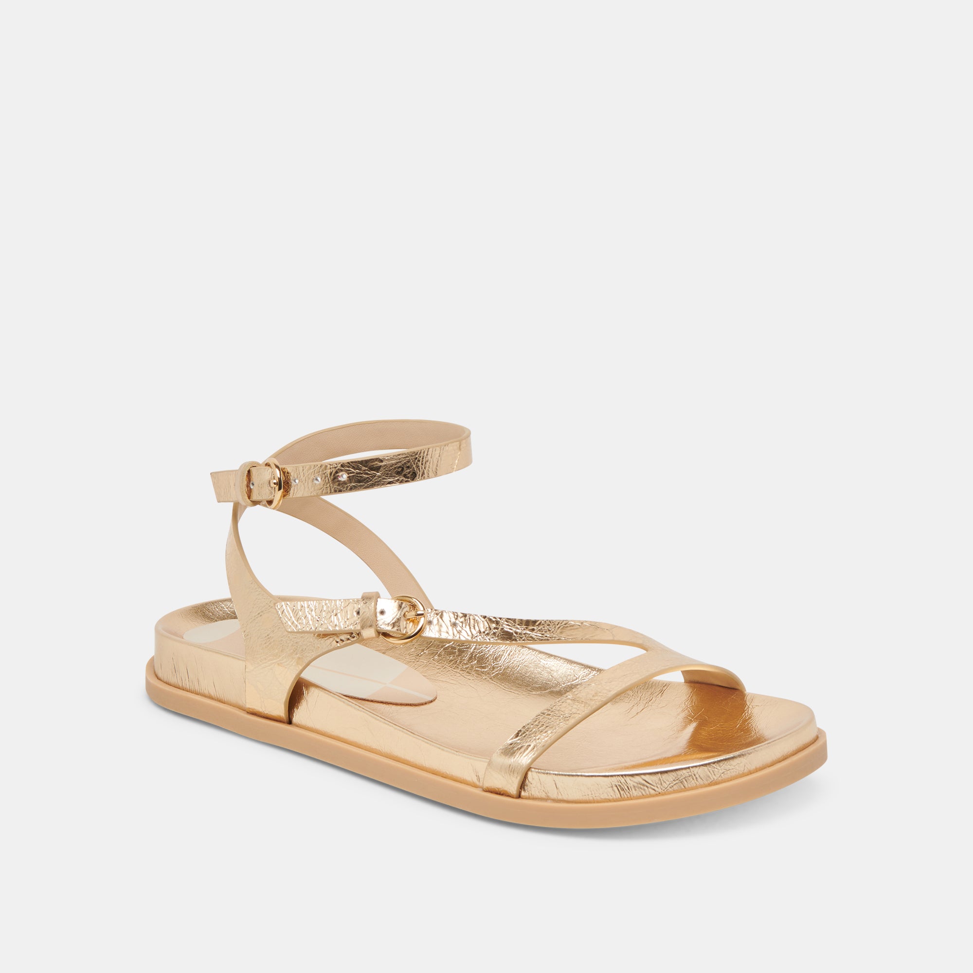 Darlis Sandals - Women's Gold Distressed Leather Slide Sandals for Beach, Pool, and Summer Outfits