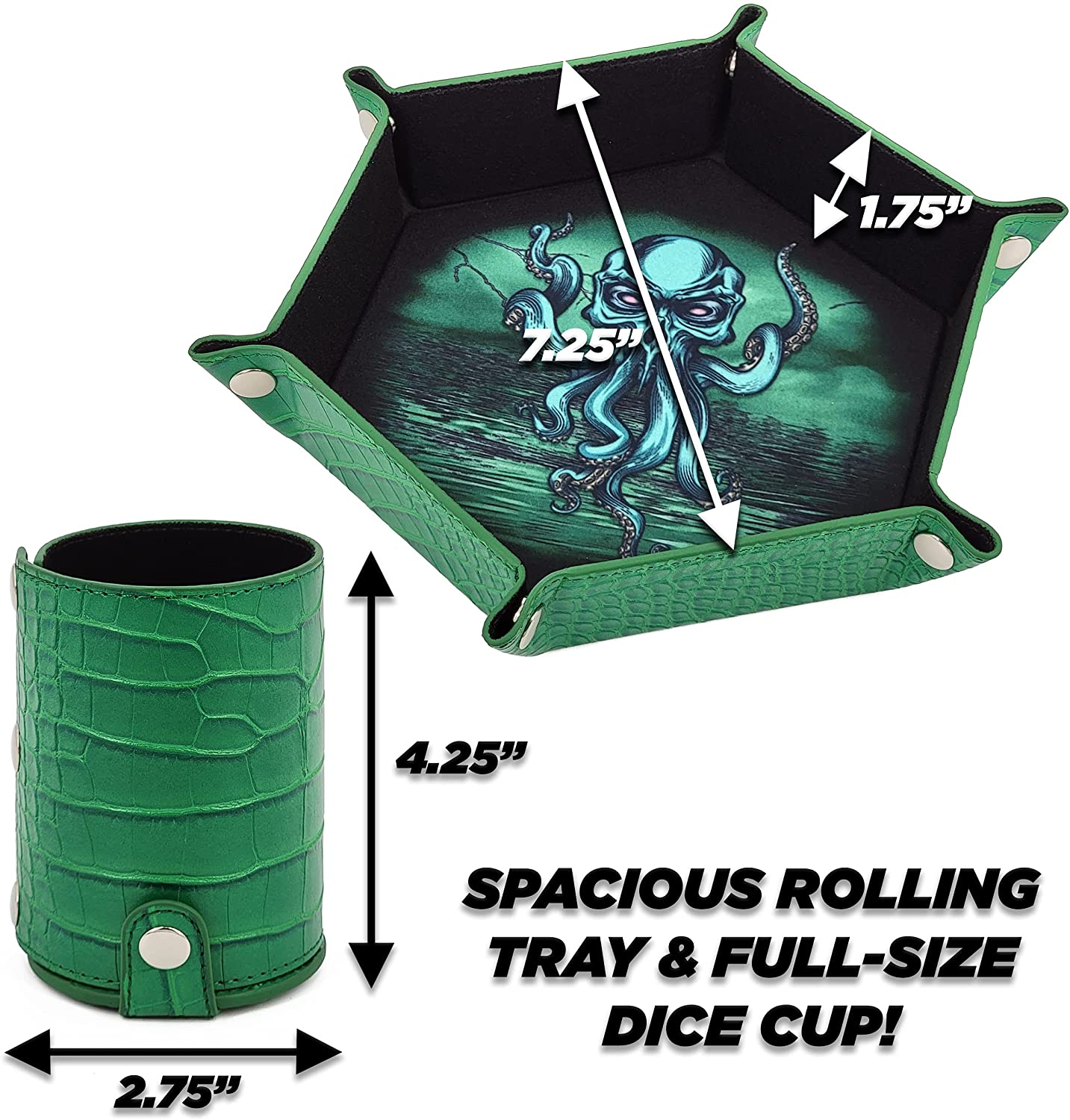 CASEMATIX Folding Dice Rolling Tray & Professional Dice Cup Shaker Set - Portable DND Dice Tray with PU Leather & Felt Cup - Perfect for Dungeons & Dragons, Board Games, and Tabletop RPGs
