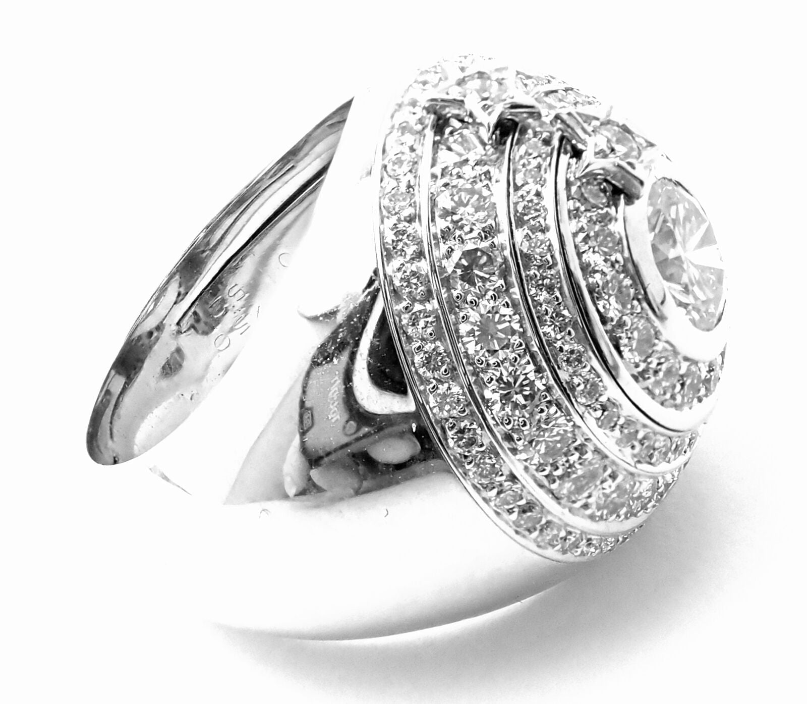 Authentic Chanel Comete Star 18k White Gold Diamond Large Spinning Dome Ring for Women - Luxury Jewelry Gift for Anniversary, Birthday & Special Occasions