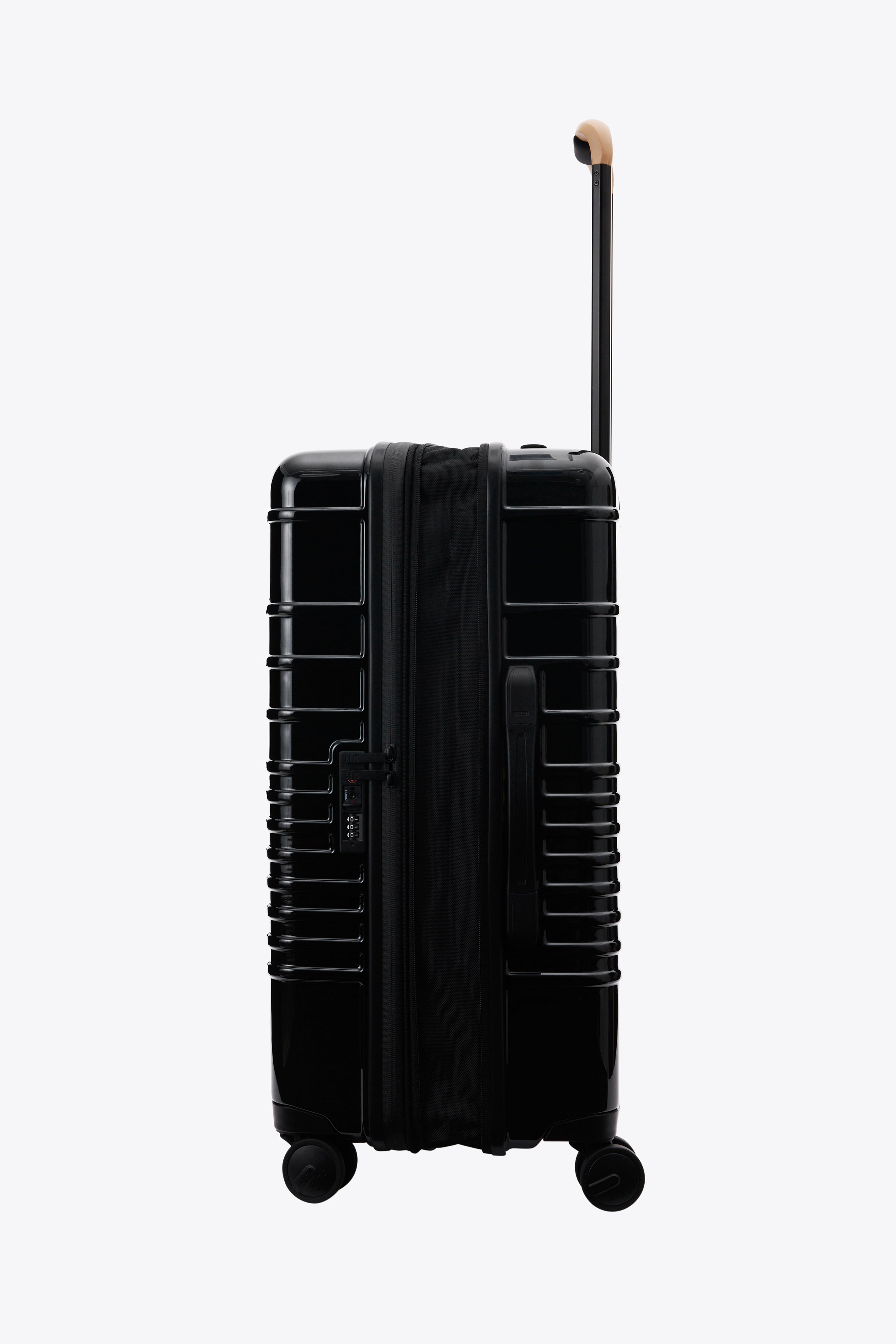 Glossy Black Medium Check-In Roller Luggage - Perfect for Business Travel & Weekend Getaways