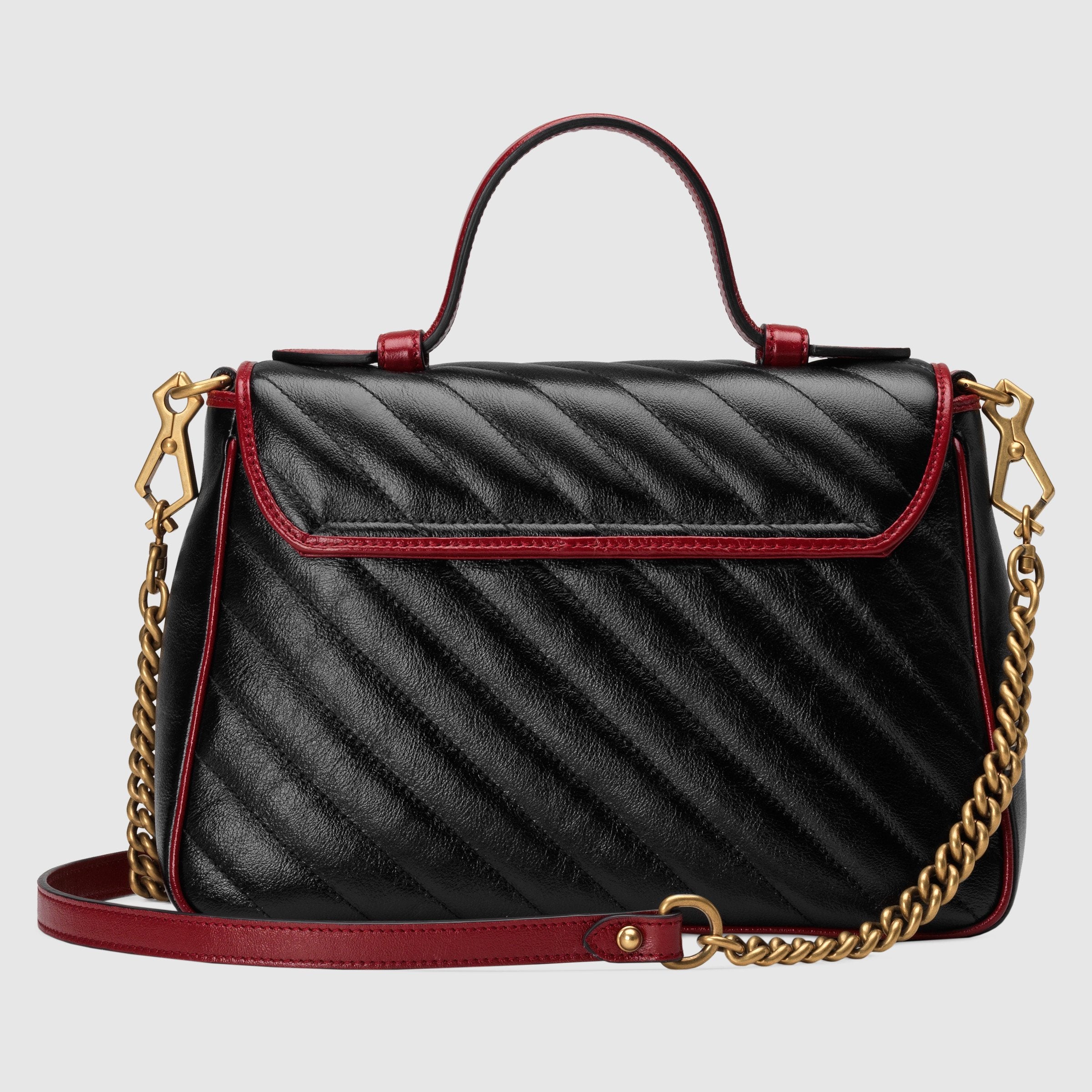 Gucci GG Marmont Small Top Handle Bag Black Cherise Matelassé Leather Shoulder Bag - Perfect for Work, Date Night & Everyday Luxury Fashion Accessory