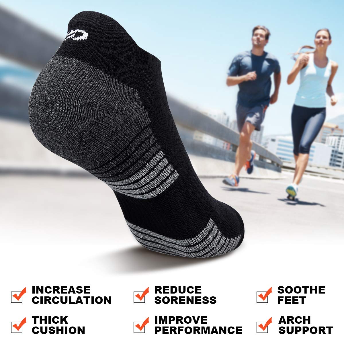 Coskefy Running Socks for Men & Women - 6 Pairs Thick Cushioned Ankle Athletic Socks with Breathable Cotton - Perfect for Jogging, Gym Workouts & Marathon Training