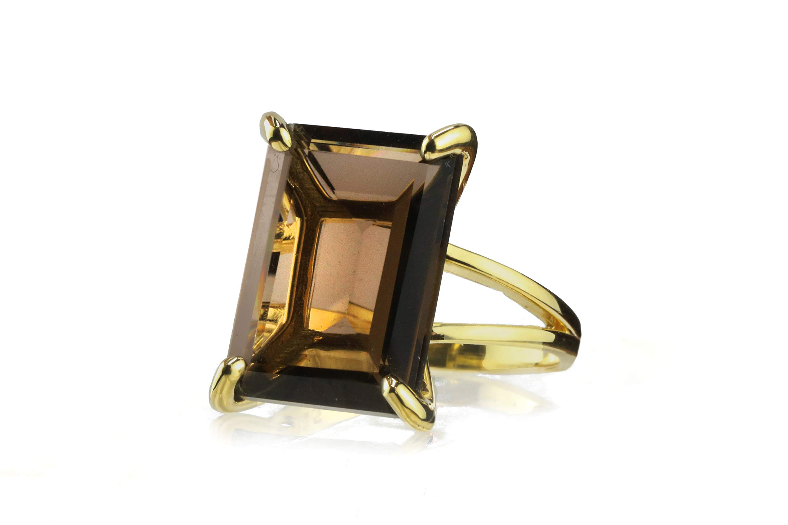 Smoky Quartz Ring for Women - Emerald Cut Gemstone Jewelry, Vibrant Crystal Statement Ring - Handmade Birthstone Fashion Ring | Perfect for Weddings, Parties & Everyday Elegance