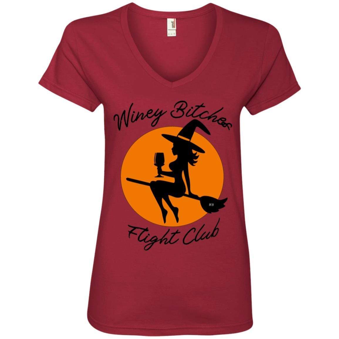 Winey Bitches Flight Club Ladies V-Neck T-Shirt | Funny Wine Lover Tee for Women | Perfect for Wine Tasting Parties & Girls Night Out