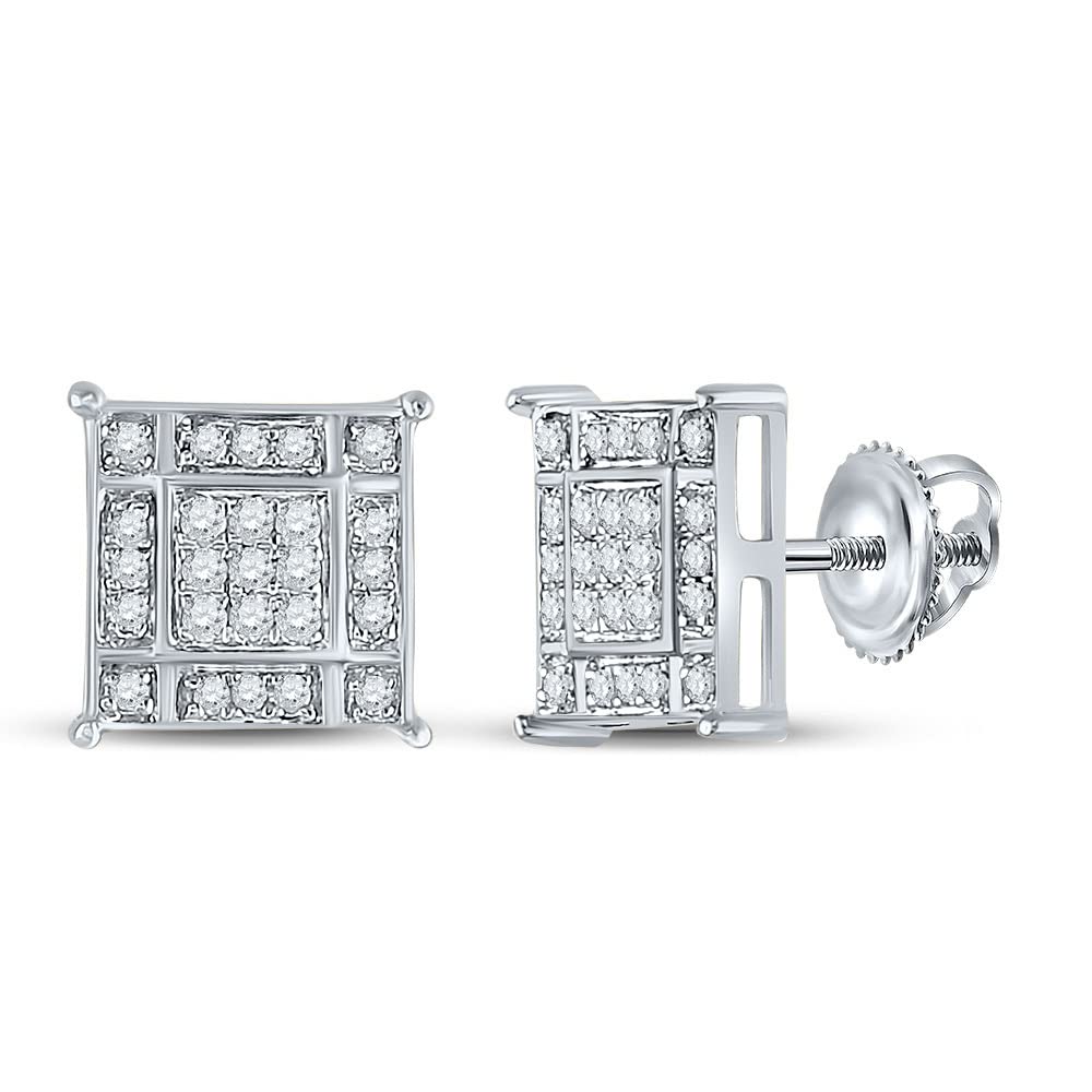 Sterling Silver Men's Round & Square Diamond Earrings 1/4 CTTW - Perfect for Gifts, Weddings & Special Occasions