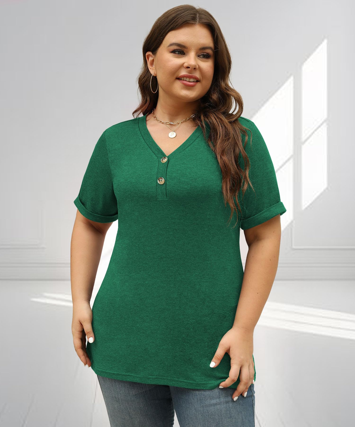 Trendy Women's Summer Tops - Button Down V-Neck Short Sleeve Blouses for Business Casual & Everyday Wear | Loose Fit Tunic Shirts for Office, Dating & Vacation Outfits