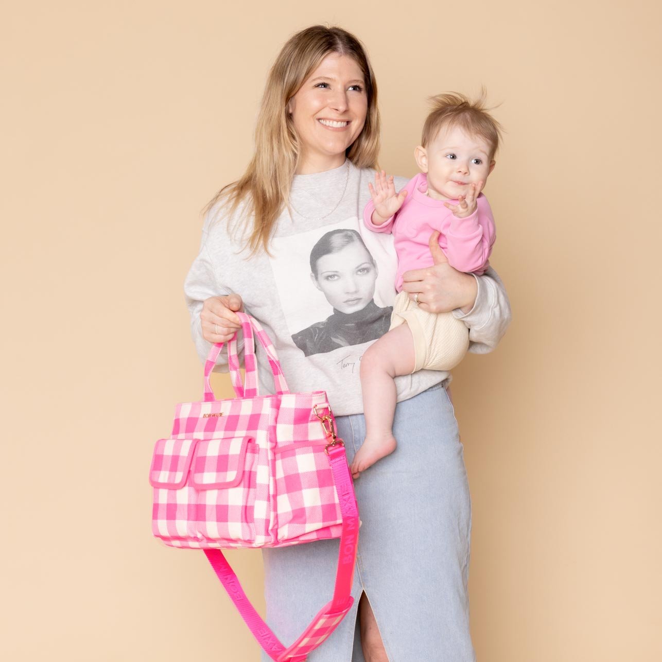 Stylish Everyday Multi-Pocket Tote Bag for Women - Neon Pink Gingham Print, Large Capacity Work & School Bag, Perfect for Office, Shopping & Travel Accessories