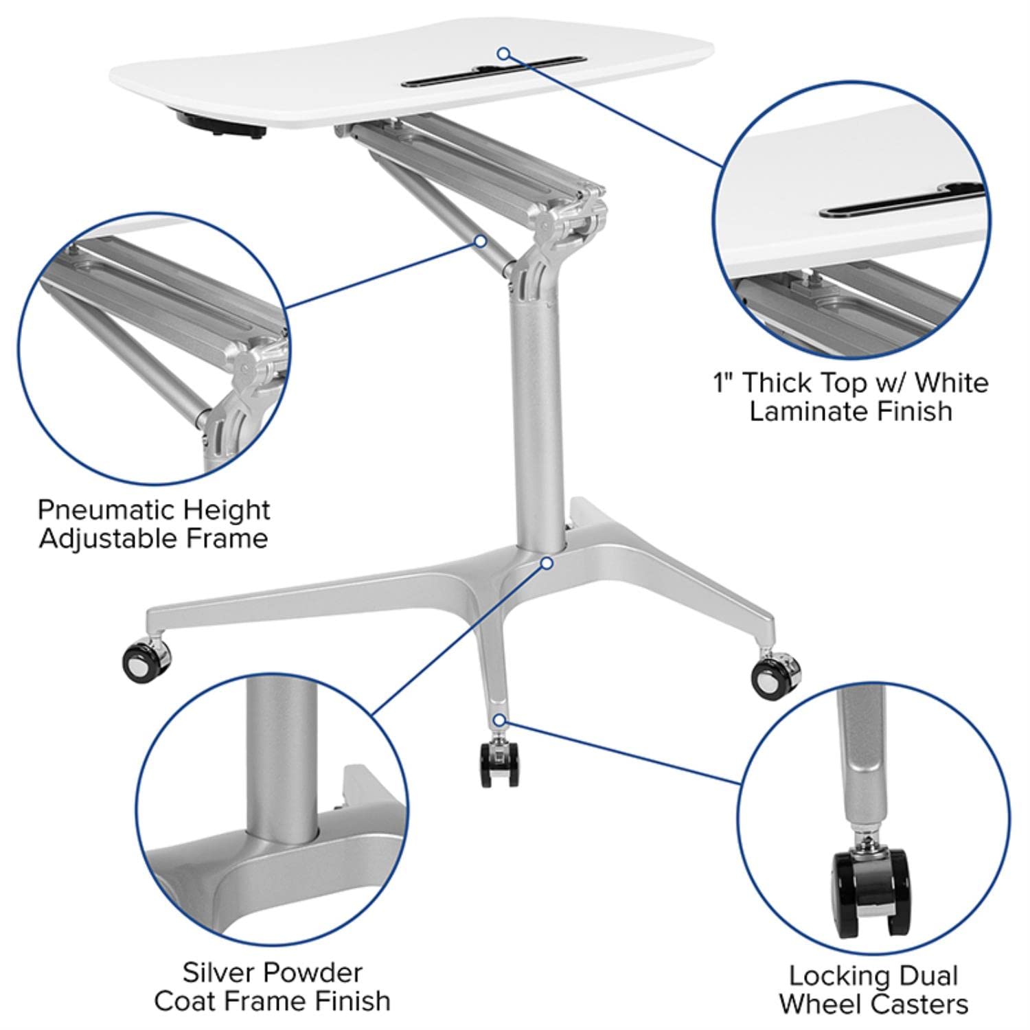 Flash Furniture Gia Mobile Sit-Stand Adjustable Height Ergonomic Computer Desk - 28.25
