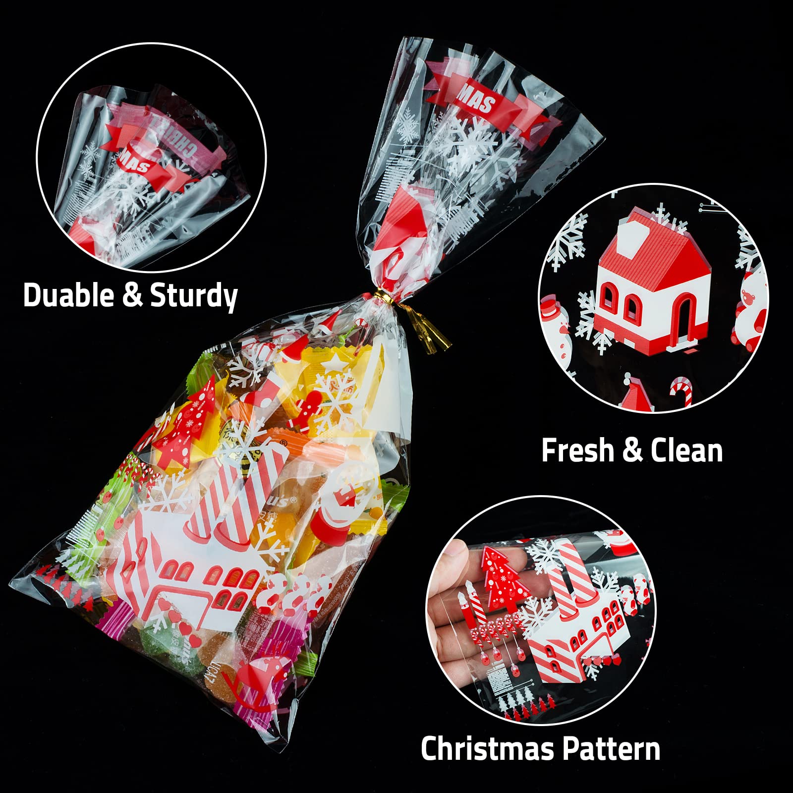 200 PCS Christmas Cellophane Goody Bags Assortment - Holiday Treat Bags, Party Favors, Candy Bags for Christmas Gifts & Party Supplies - Perfect for Christmas Parties, Gift Wrapping & Holiday Celebrations