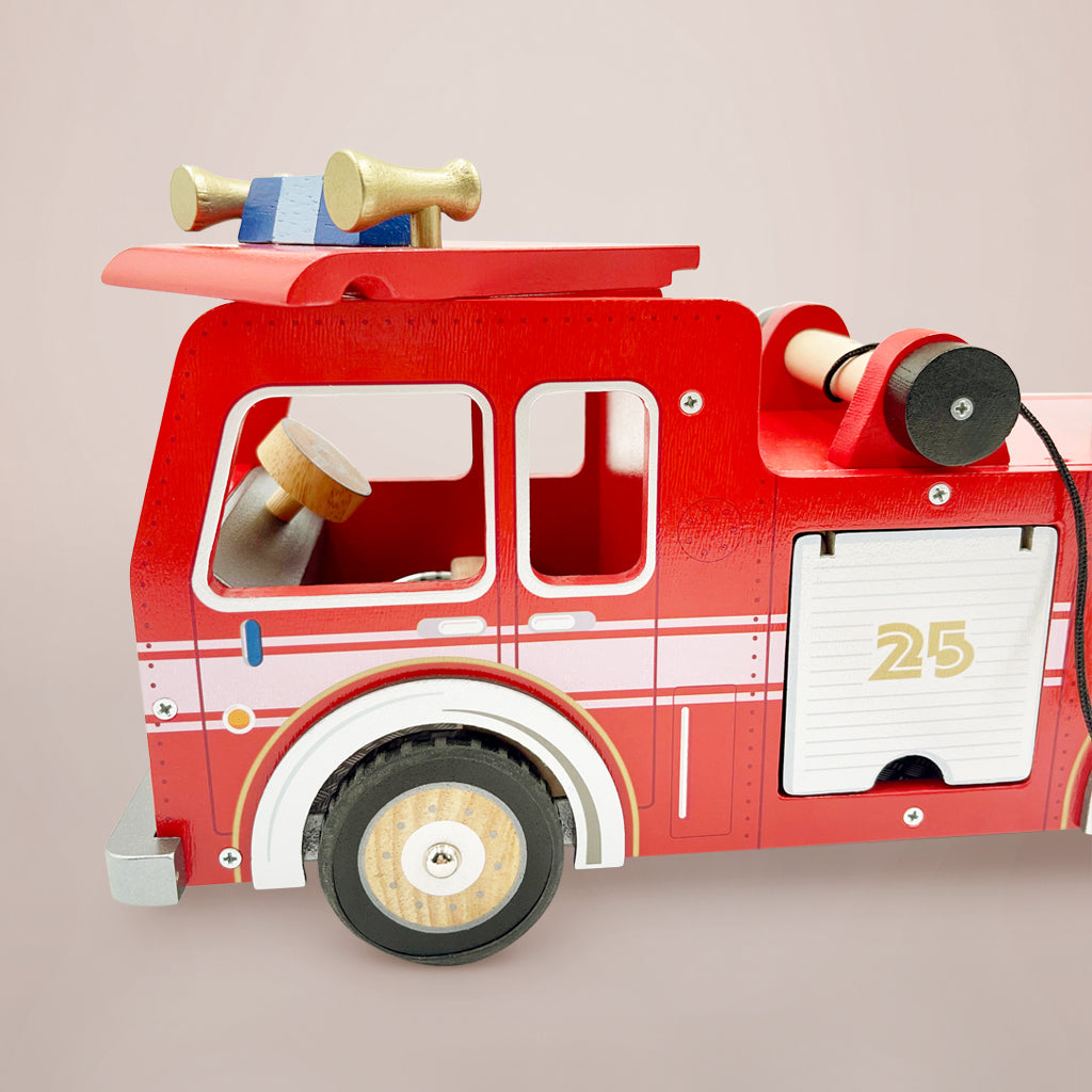 Wooden Fire Engine Toy for Kids - Classic Wooden Fire Truck with Moving Wheels - Perfect for Pretend Play, Birthday Gifts & Preschool Learning Activities