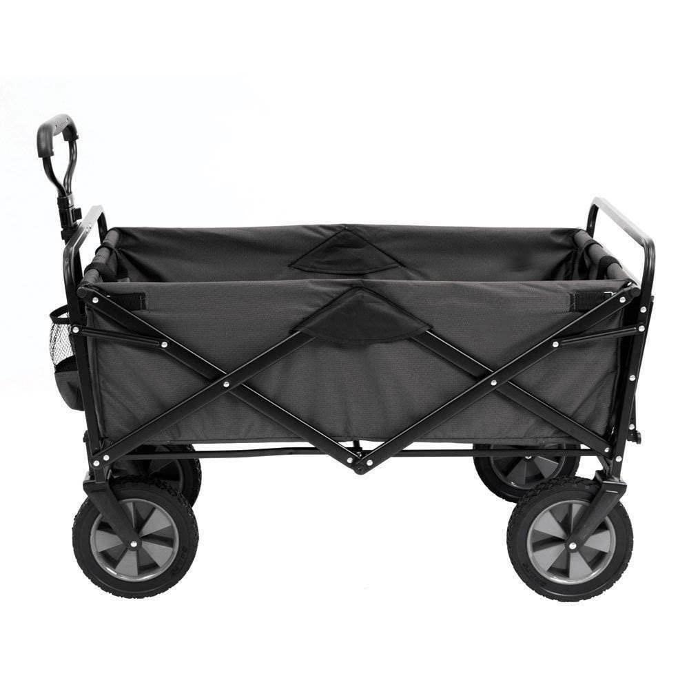 Foldable Collapsible Storage Wagon with Wheels - Heavy Duty Portable Utility Cart with Folding Table & Drink Holders - Perfect for Picnics, Beach Trips, Camping & Grocery Shopping (Grey)