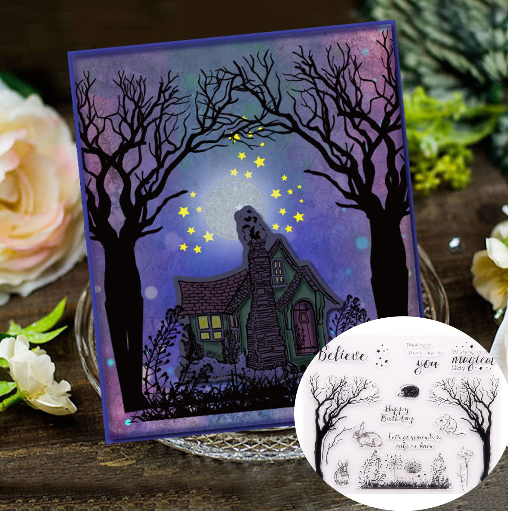 Trees and Animals Clear Rubber Stamps for DIY Card Making, Scrapbooking, Photo Albums, and Paper Crafts - Decorative Silicone Stamps for Creative Projects