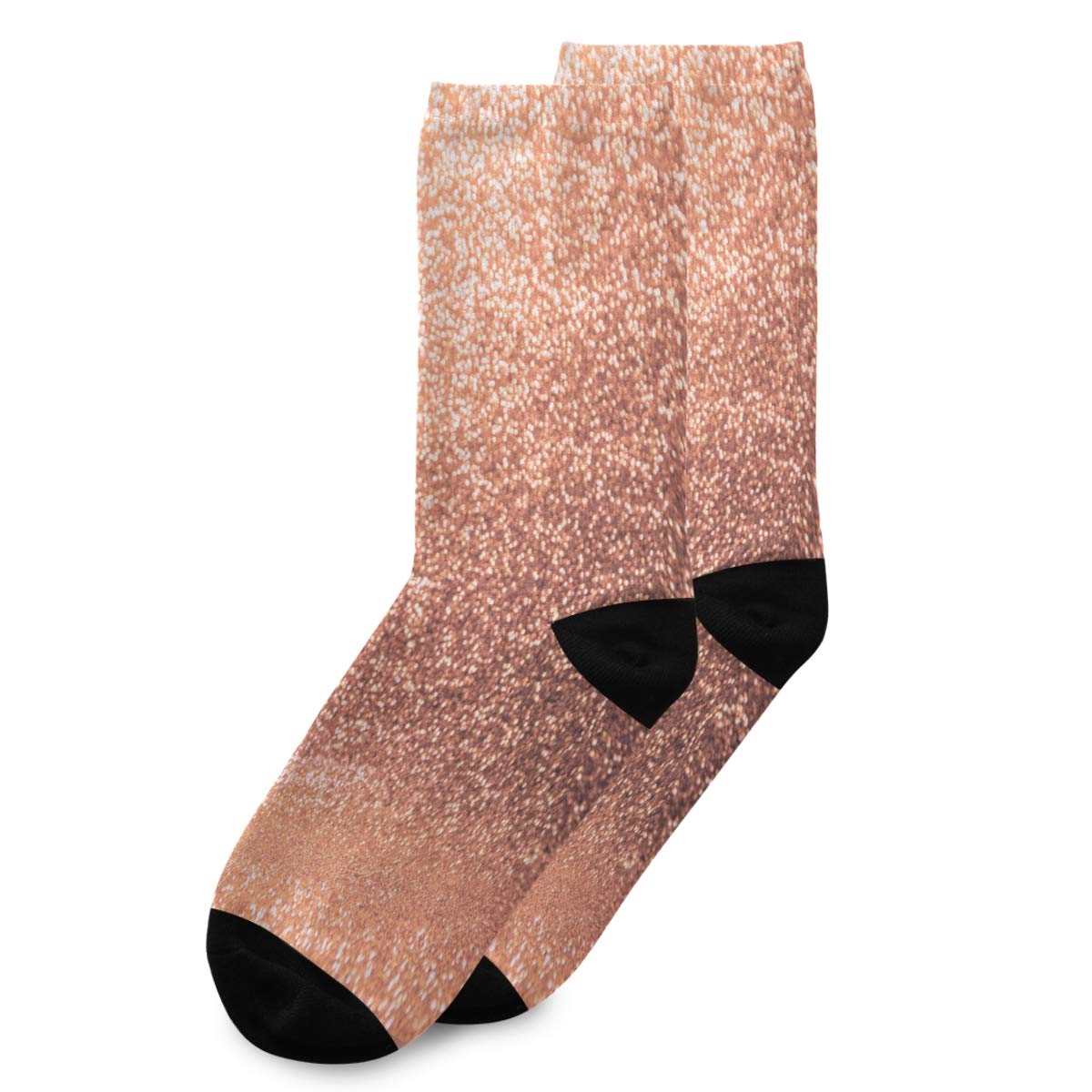 ALAZA Unisex Casual Crew Socks with Rose Gold Glitter - Trendy Hipster Novelty Socks for Women & Men - Perfect for Everyday Wear, Gifts and Fashion Outfits