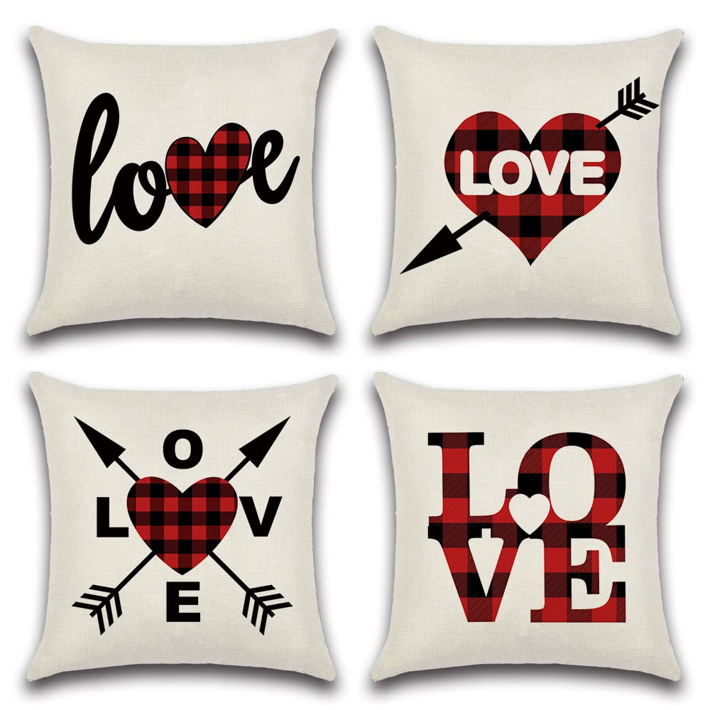 Valentine's Day Pillow Covers 18x18 Inch Set of 4 - Decorative Love Throw Pillow Covers for Home Decor, Romantic Couple Gift - Perfect for Bedroom, Sofa & Valentine's Day Party Decorations