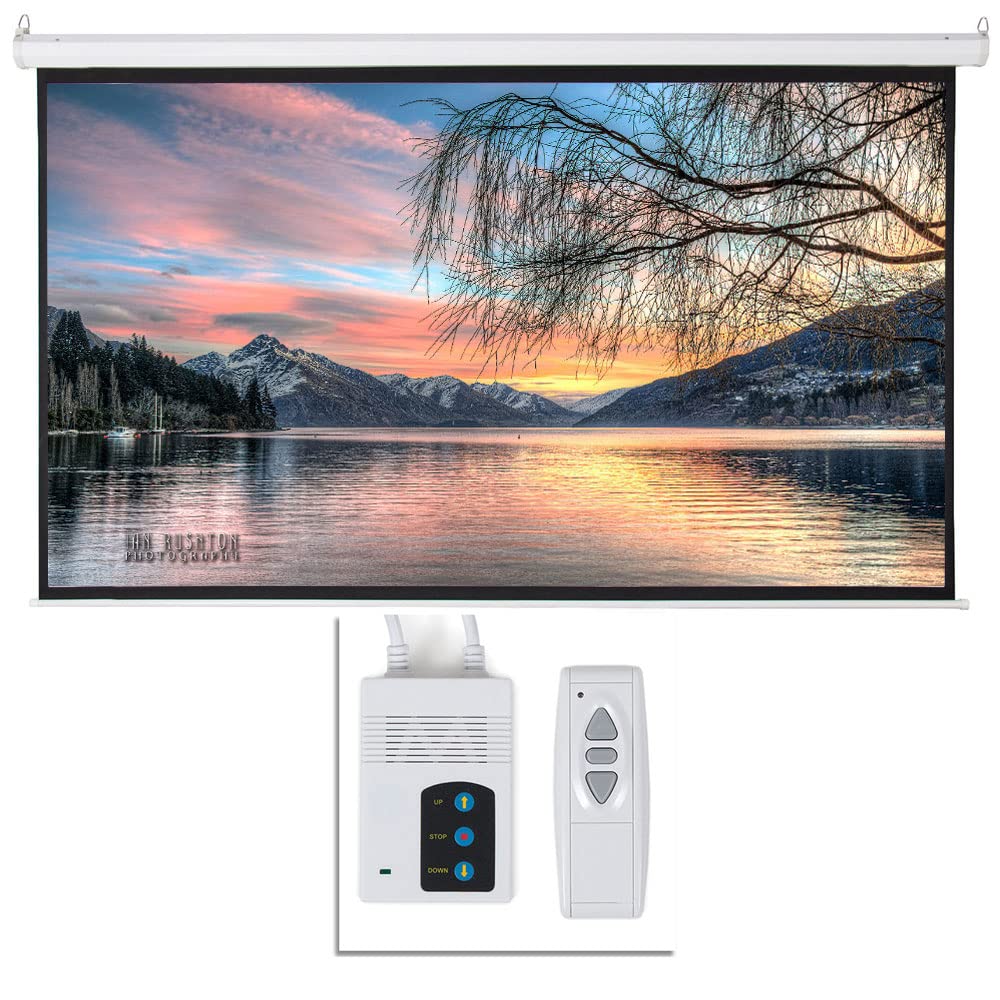 92-Inch Motorized Projector Screen with Remote Control - Dual Mounting (Wall/Ceiling) 160° Viewing Angle - 80