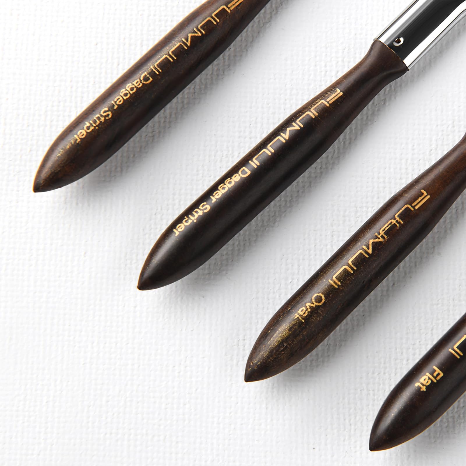 Fuumuui 4-Piece Squirrel Hair Pinstriping Brush Set - Professional Detail Script Liner, Scroll, Sword & Dagger Striper Brushes for Automotive, Sign Painting & Fine Art - High Performance Artist Paint Brushes Kit