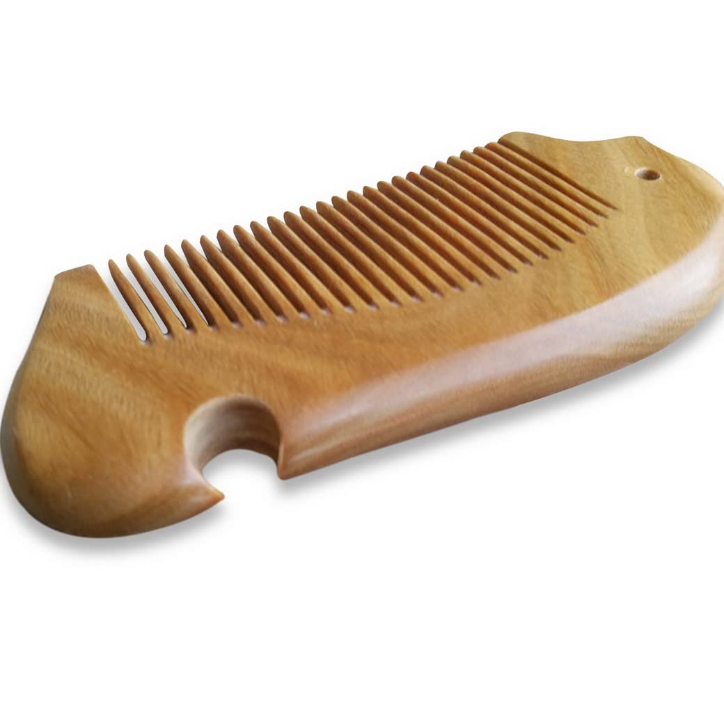 Natural Sandalwood Comb for Curly Hair - Wide Tooth Wooden Comb with Anti-Static & Massage Design, Hand-Carved Sandalwood Detangling Comb for Smooth & Healthy Hair - Perfect for Daily Hair Care, Travel & Gifting
