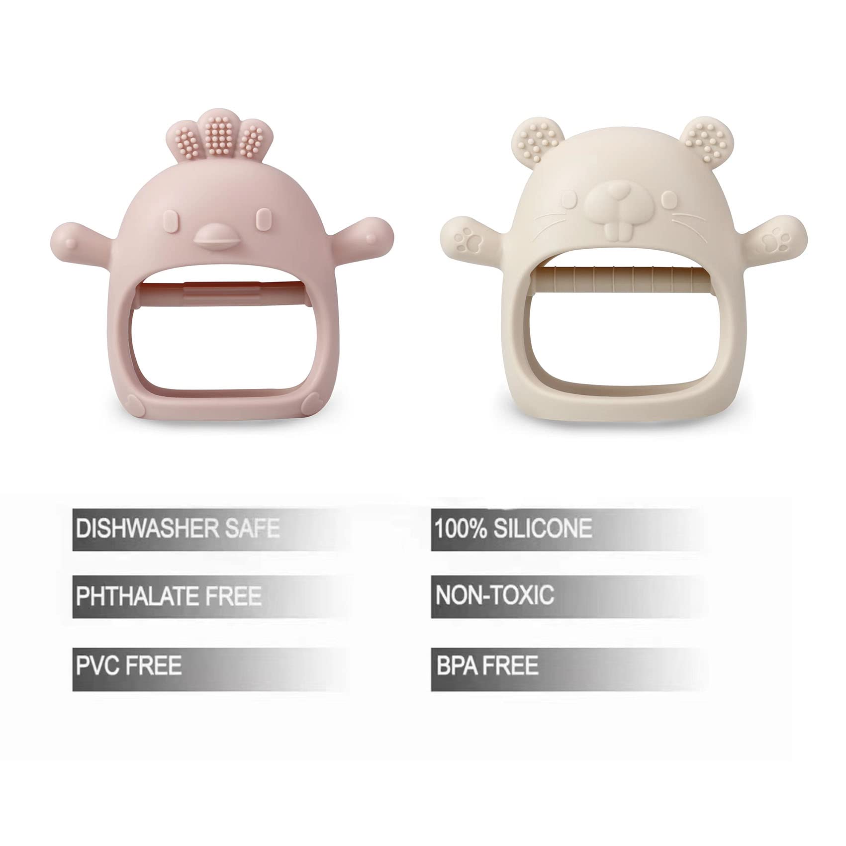 PandaEar 2 Pack Silicone Baby Teething Toys - Soft Chewable Mitten Teethers for Infants & Toddlers | Hand Pacifier for Teething Pain Relief & Self-Soothing | BPA-Free Teething Mittens (White/Pink) - Perfect for Home, Travel & Daycare Use