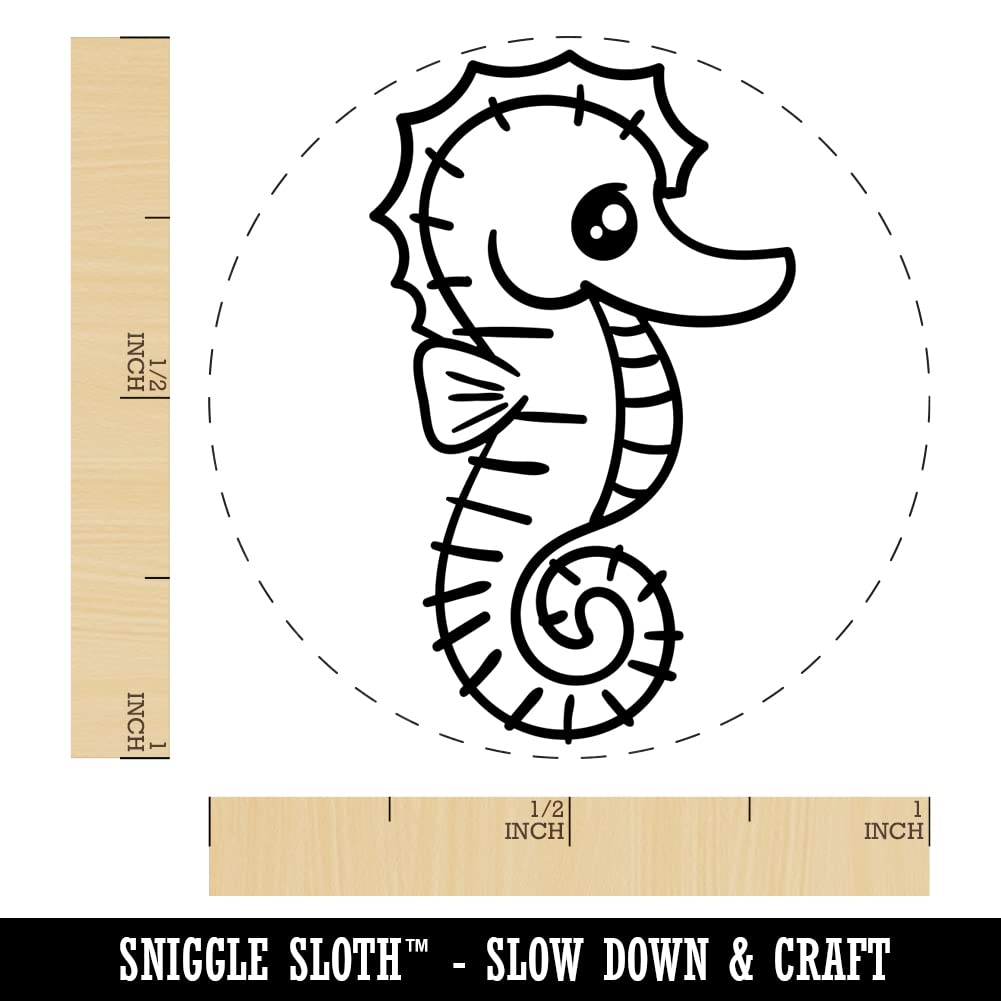 Kawaii Seahorse Self-Inking Rubber Stamp - 1 Inch Medium Blue Ink Stamper for DIY Crafts, Scrapbooking, Planner Decor & Card Making | Cute Stationery Gift Idea