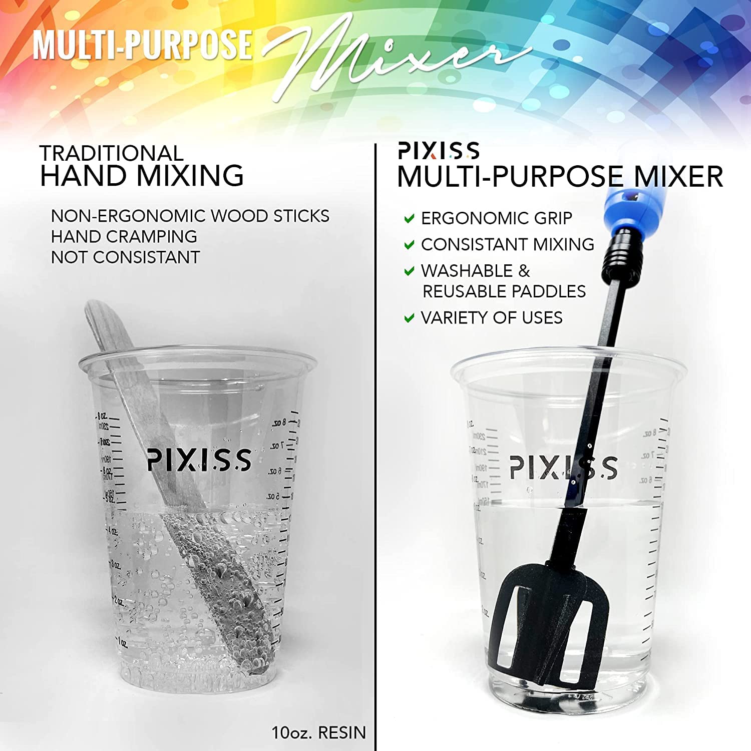 **Pixiss Premium Handheld Rechargeable Epoxy Resin Mixer - Pro-Grade Resin Stirrer for DIY Crafts, Tumblers & Resin Art - Minimizes Bubbles with Included Starter Kit - Perfect for Resin Jewelry, Coasters & Home Decor Projects**
