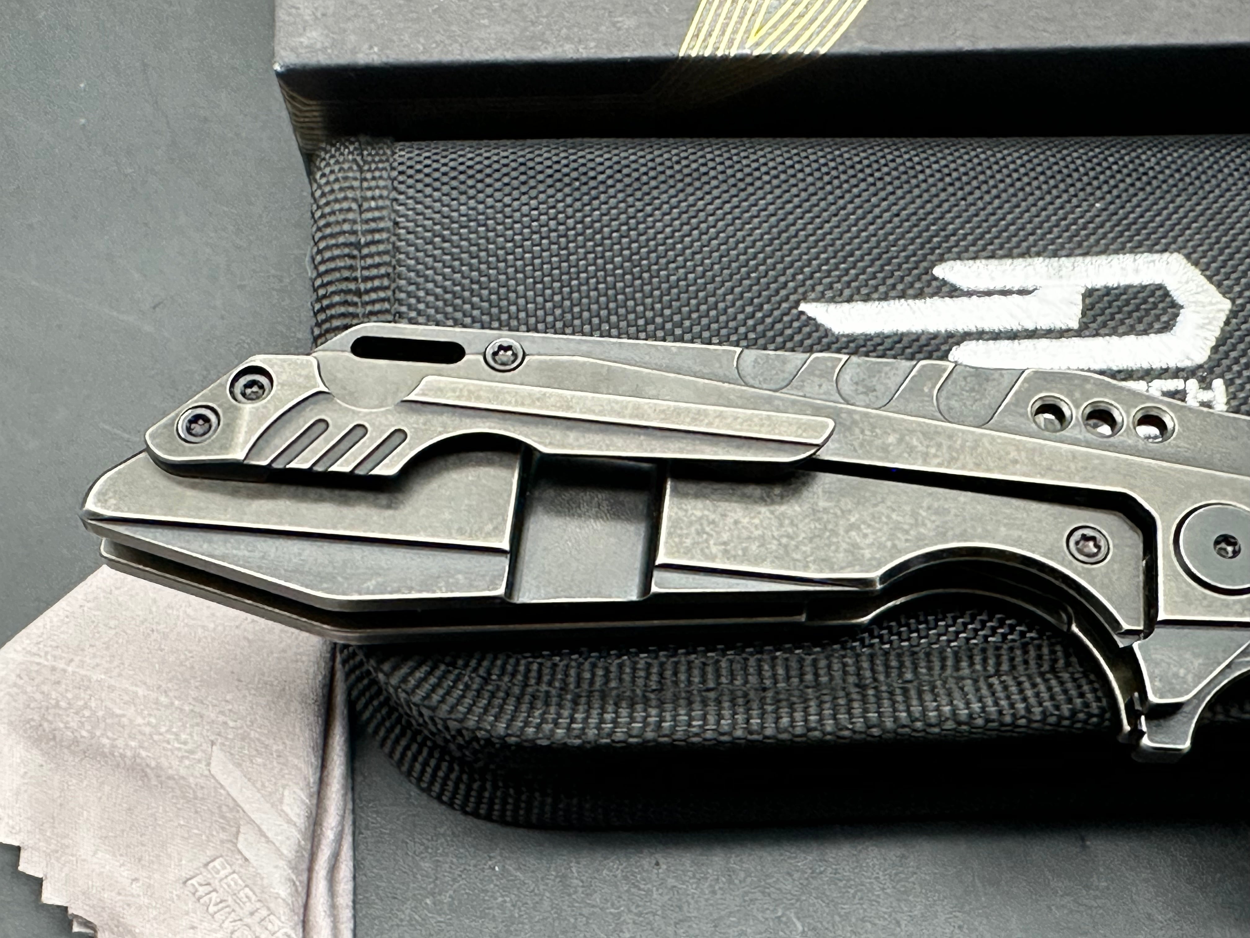 Bestech & TKT Shodan Folding Knife - Antique Dark Bronze Stonewash Titanium Handle - EDC Pocket Knife for Outdoor Camping, Hiking & Everyday Carry