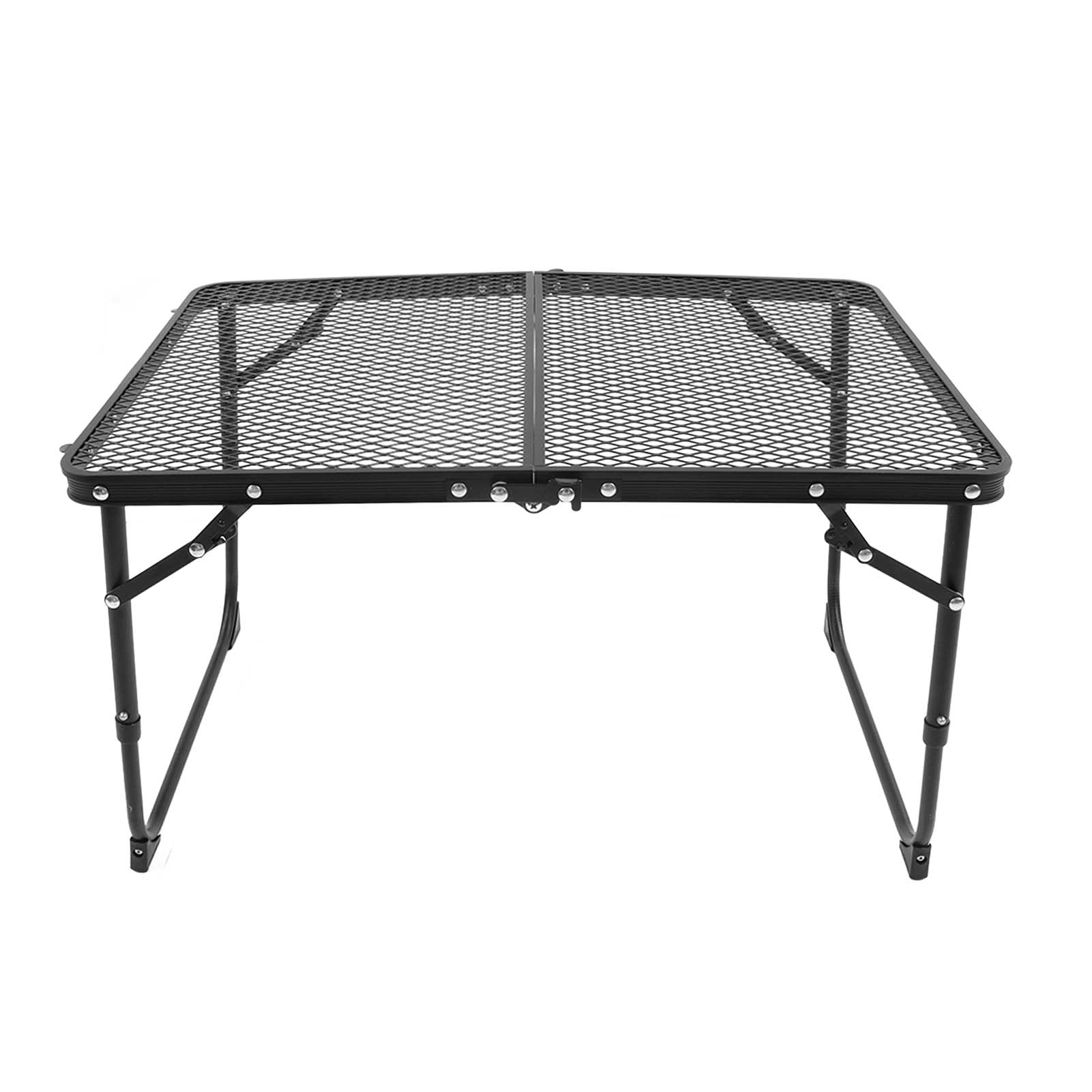 Portable Folding Camping Table - Lightweight Outdoor Picnic Table with Iron Mesh Top for Camping, Hiking, RV Trips & Beach Use - Adjustable Height for Car Travel & Picnics