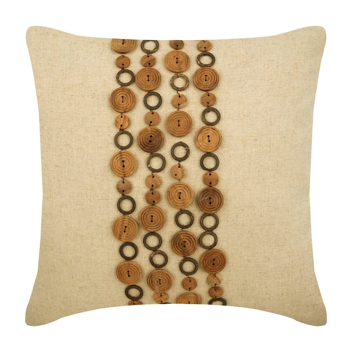 HomeCentric 20x20 Inch (50x50 cm) Geometric Cotton Linen Pillow Covers with Wood Beads - Contemporary Circles & Dots Design for Sofa, Bedroom & Living Room Decor