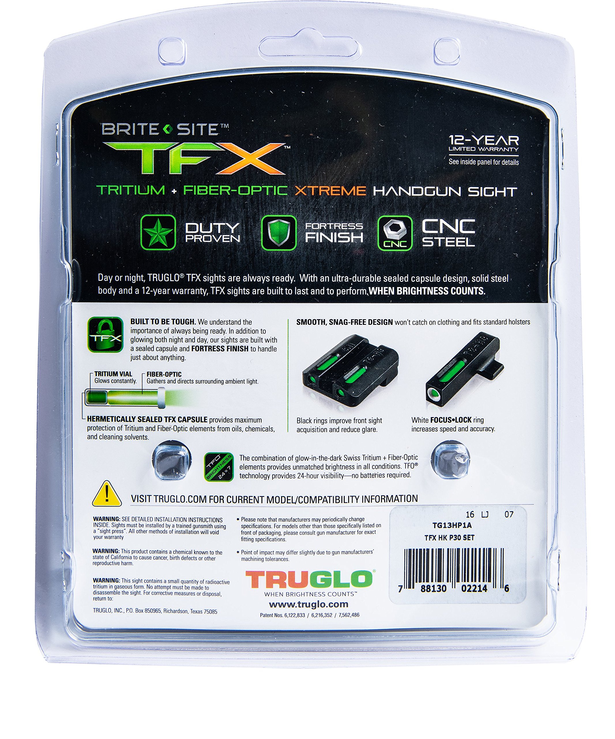 TRUGLO TFX Handgun Sight - Durable Shock-Resistant Compact Tritium & Fiber-Optic Sight for Pistols | Bright Day/Night Visibility for Home Defense & Tactical Shooting