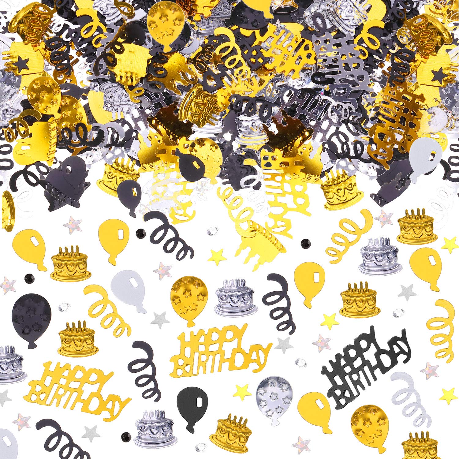 3000 Pieces Happy Birthday Confetti - Metallic Foil Cake & Balloon Confetti Decorations for Birthday Parties, Baby Showers, Weddings - DIY Arts & Crafts Supplies (3 Colors) - Perfect for Table Scatter, Party Decor, Photo Backdrops & Celebration Events