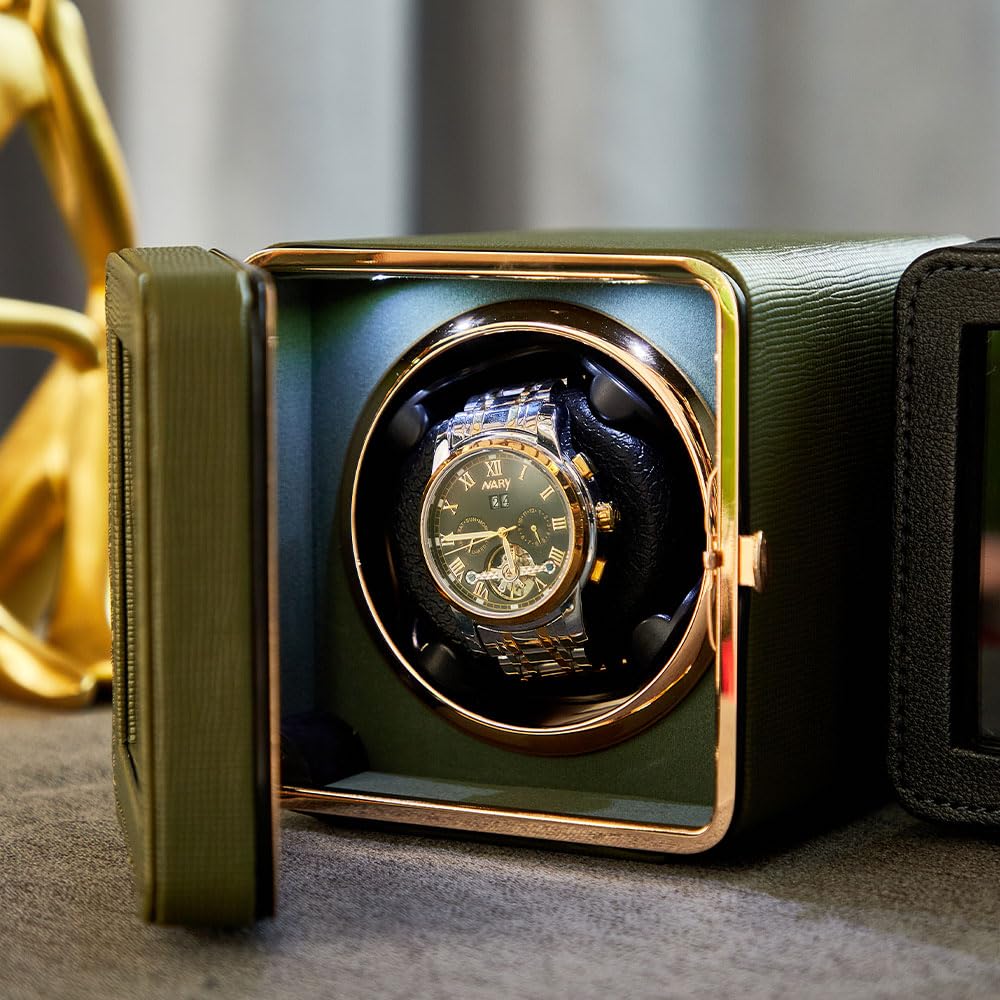 Premium Automatic Watch Winder for Men & Women - 4 Rotation Modes, Ultra Quiet Motor, Adjustable Elastic Pillow - Perfect for Rolex, Omega & Luxury Watch Storage (Home/Office/Travel Use)