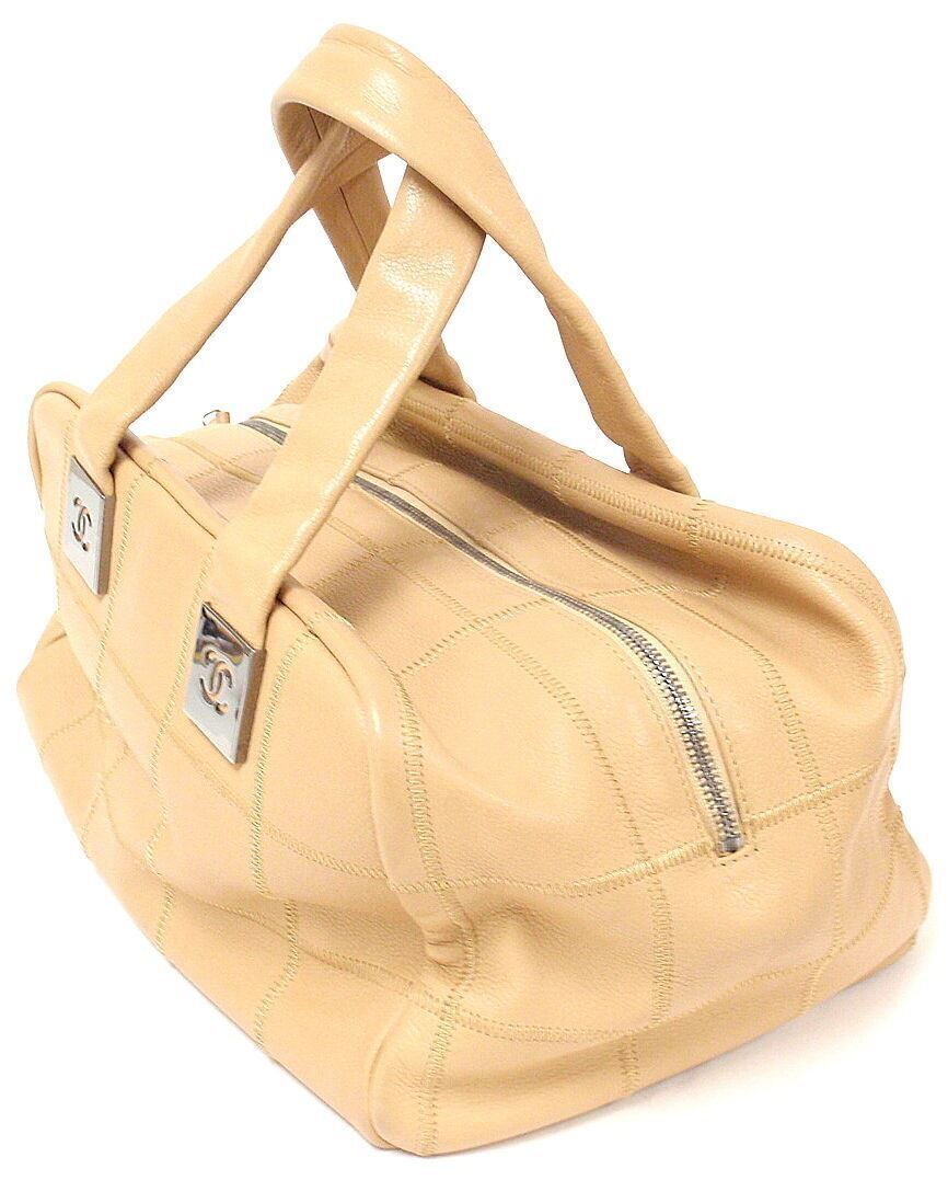 Authentic 2004 Chanel Lax Square Stitch Cafe O'Lait Soft Caviar Leather Handbag - Luxury Vintage Purse for Women, Perfect for Date Night & Special Occasions