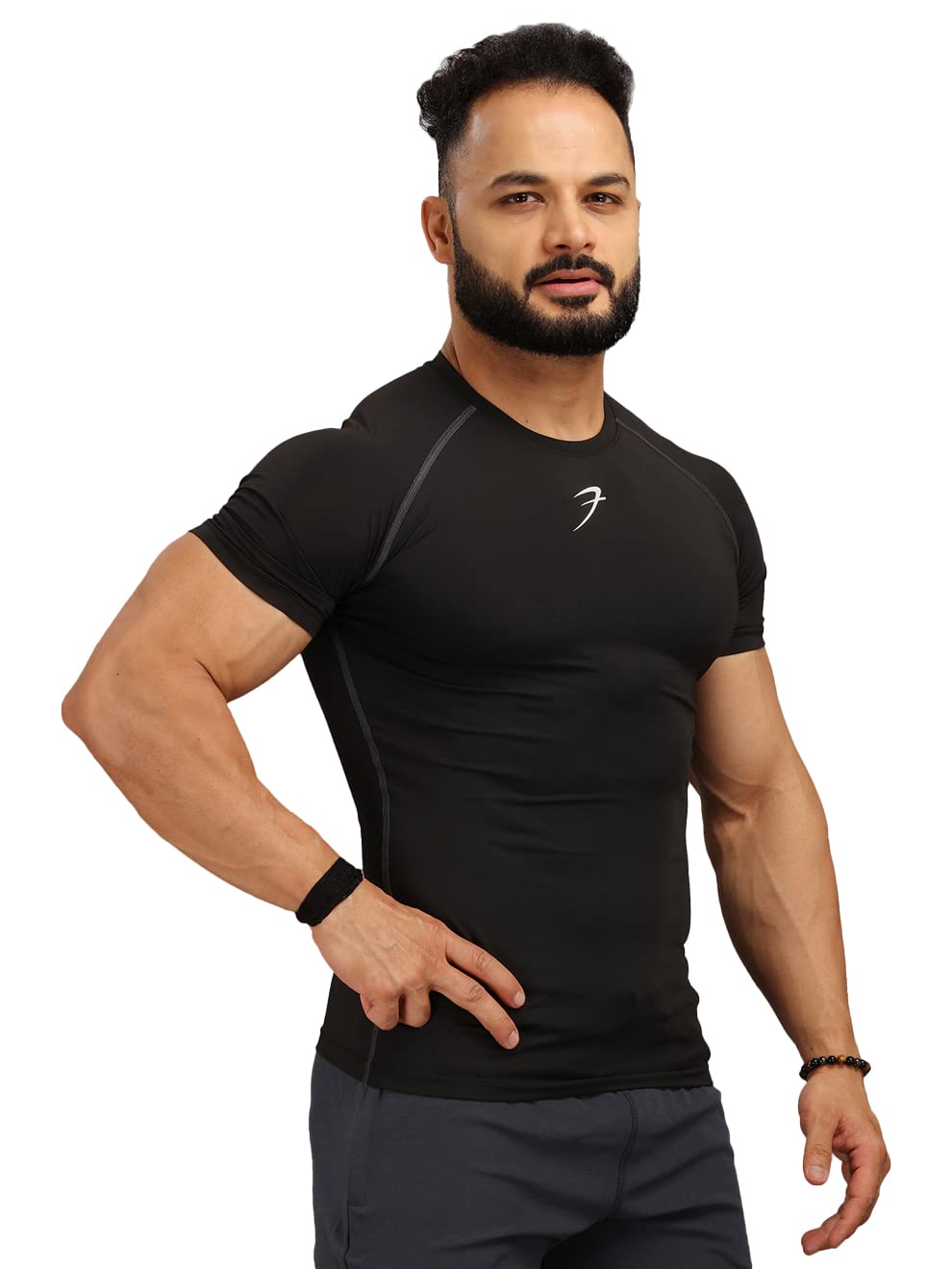 FUAARK Men's Half Sleeve Compression T-Shirt - Moisture Wicking Workout Shirt for Gym, Running & Training | Athletic Performance Base Layer for Fitness & Sports