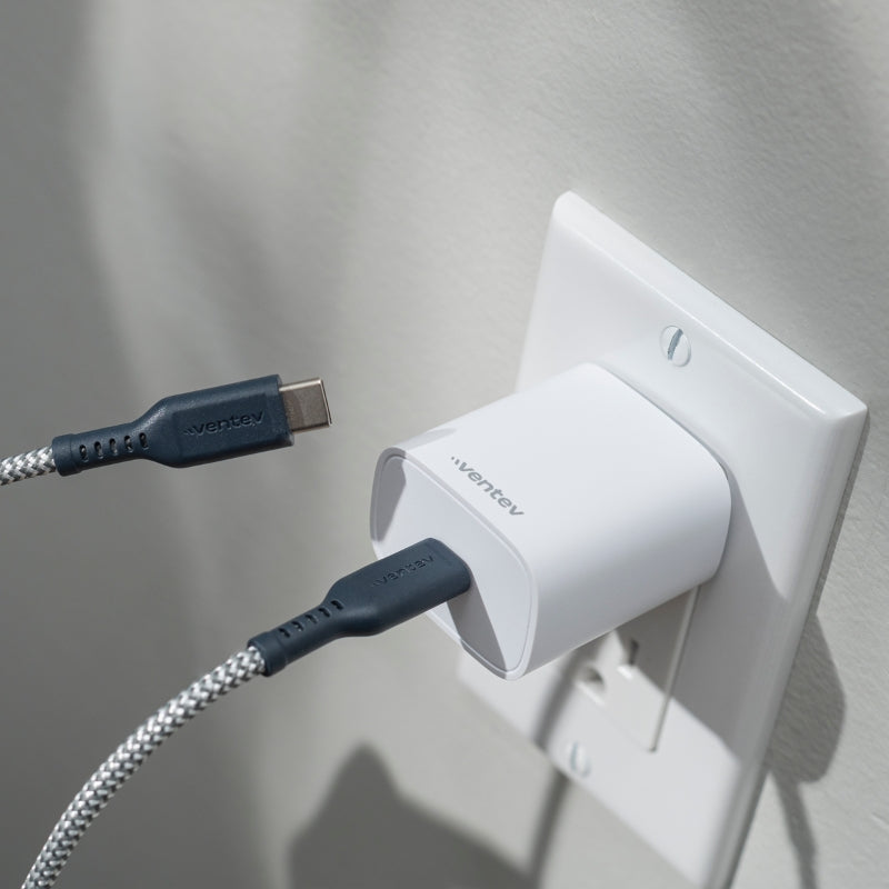 Ventev Braided USB-C to USB-C Cable 1.8M (6ft) - Fast Charging & Data Sync for Phones, Laptops & Tablets - Perfect for Home, Office & Travel